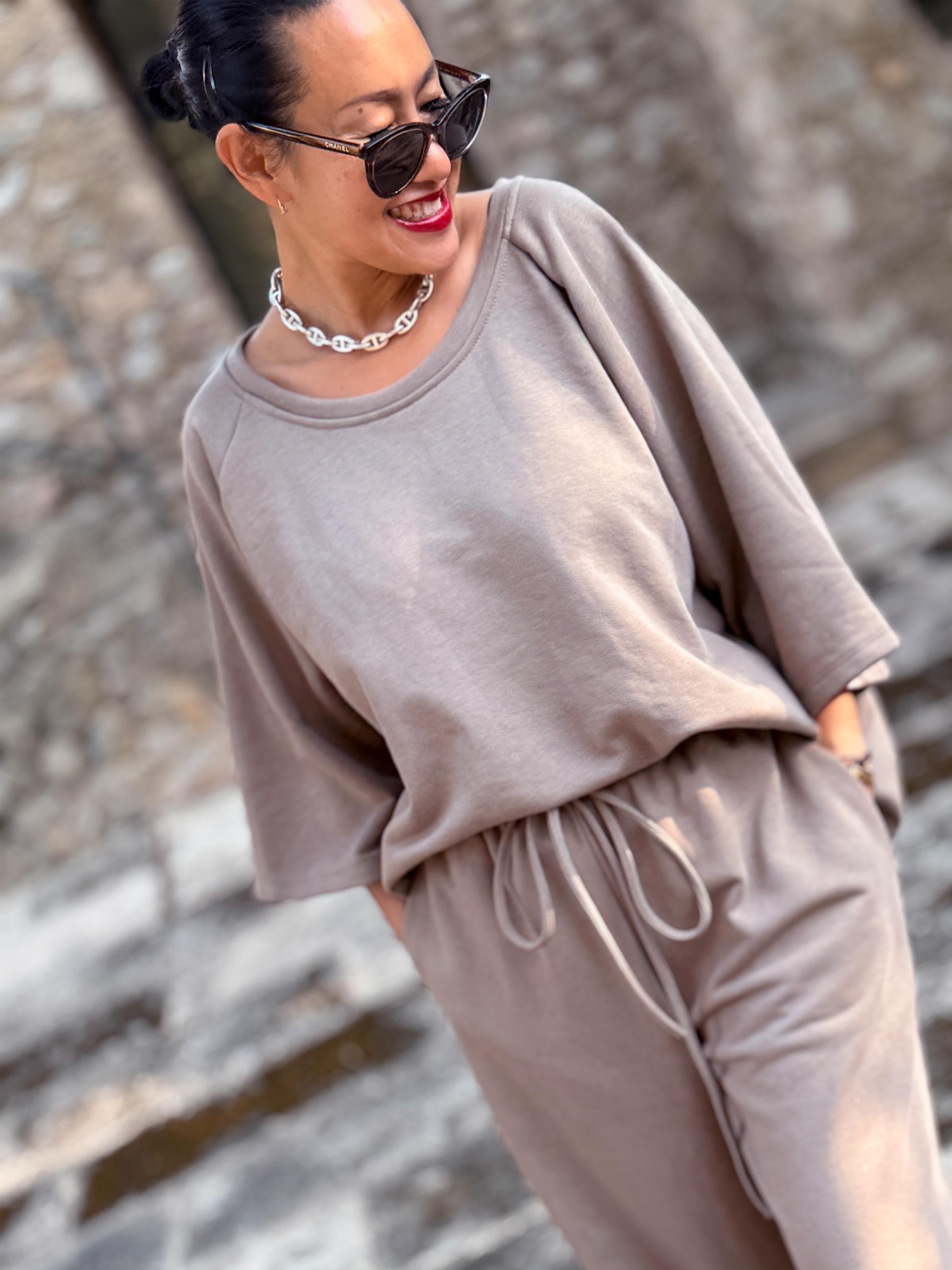 Basic Oversize Kurzarm Sweatshirt - LOUNGE - Taupe