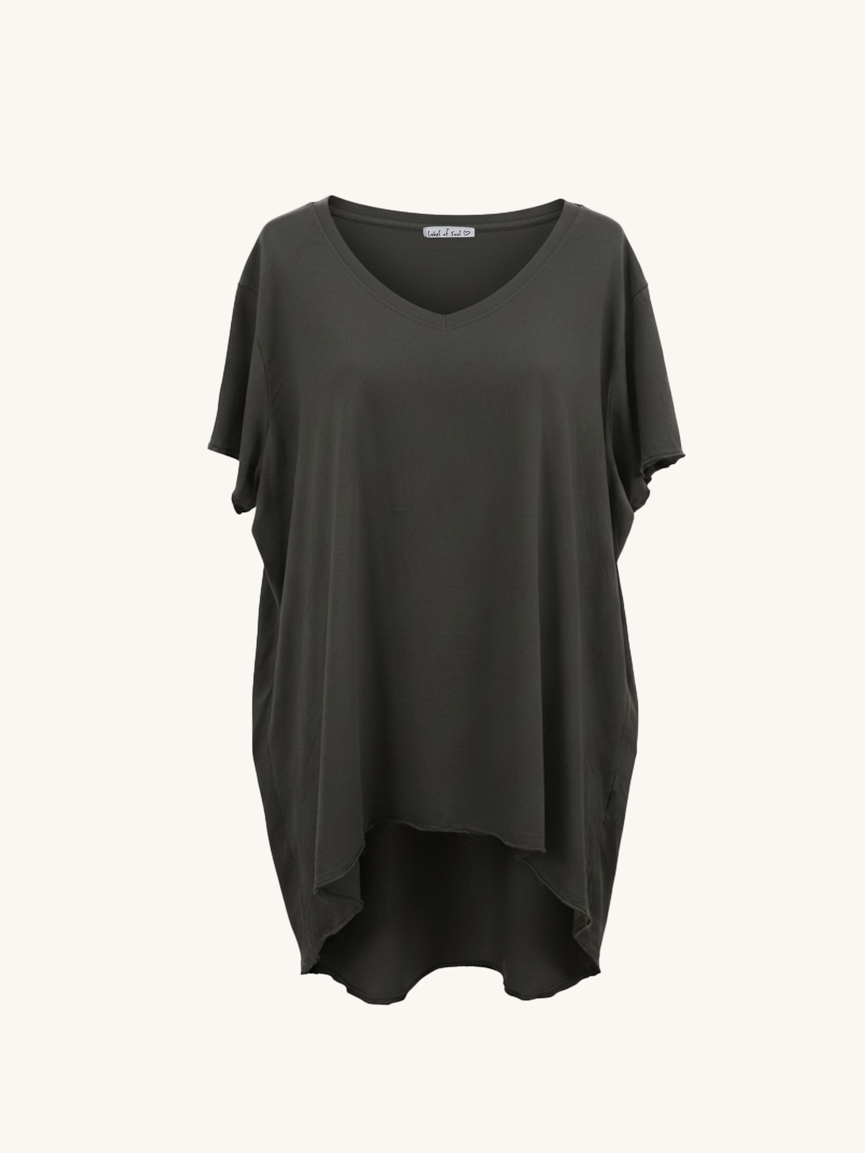 Basic Vokuhila Kurzarmshirt V-NECK - Anthrazit
