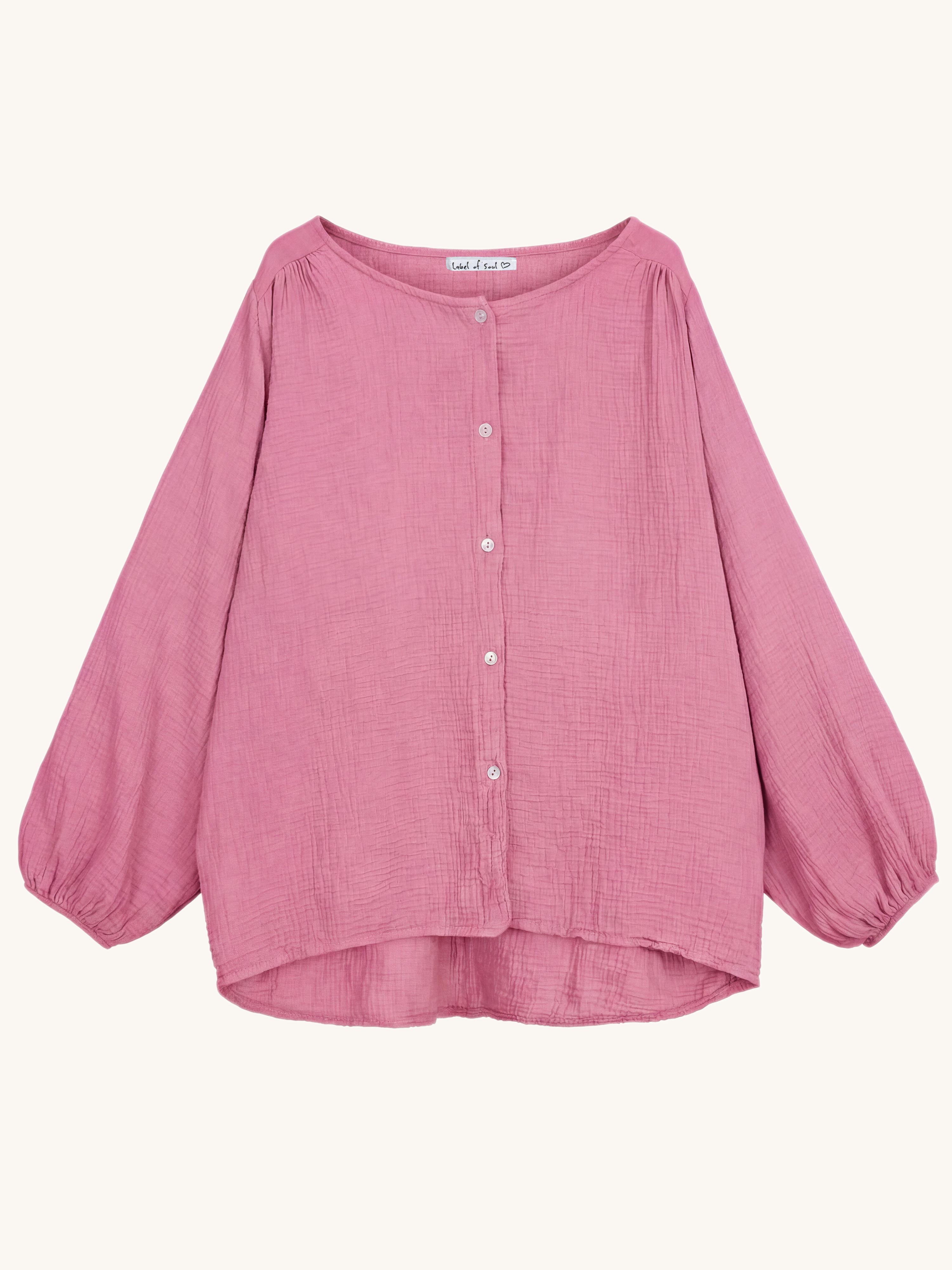 Musselin Oversize Bluse mit Rundhalsausschnitt - Beere