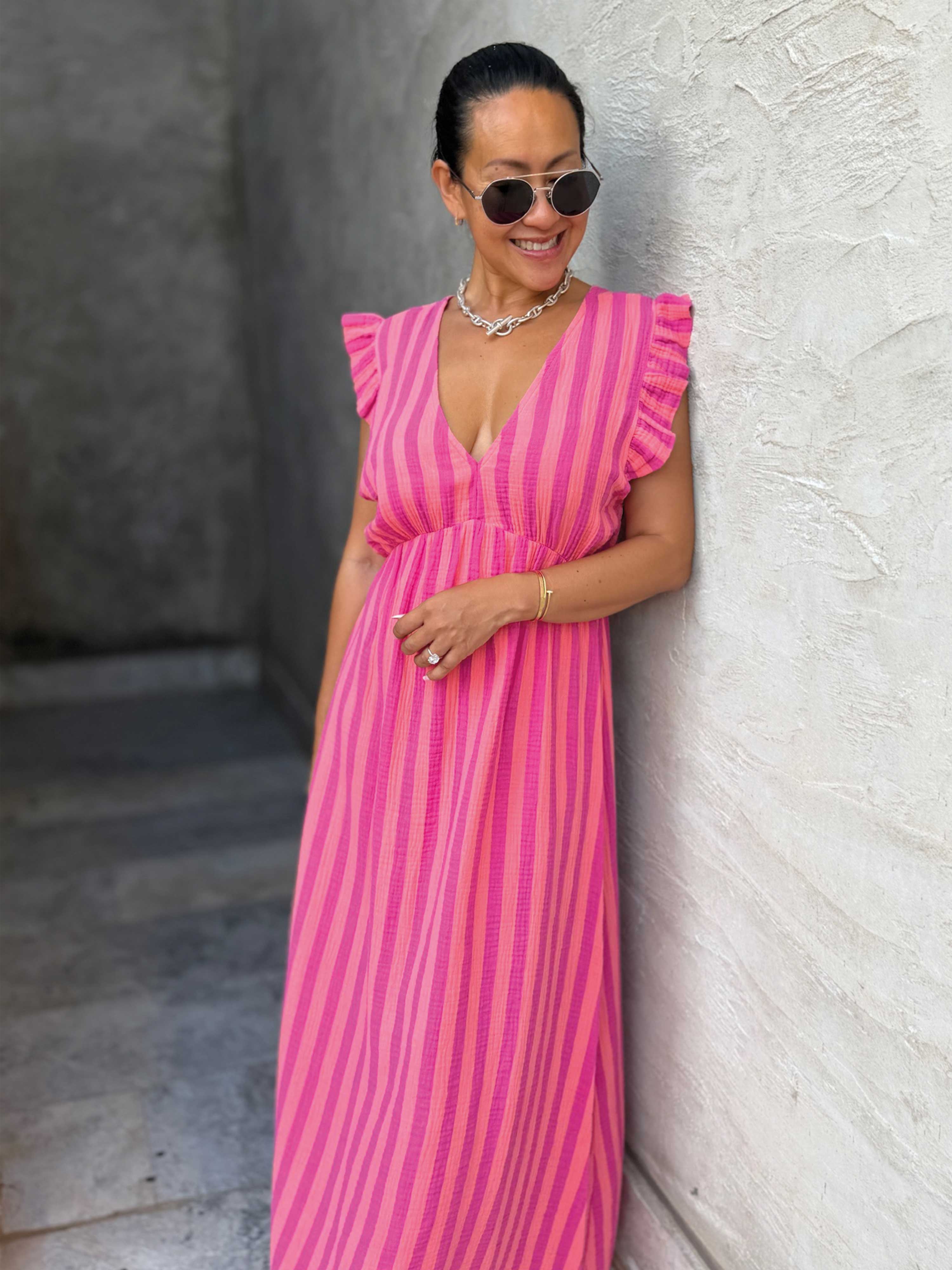 Musselin Kleid Soho - ONESIZE - STRIPES Flamingo Kiss
