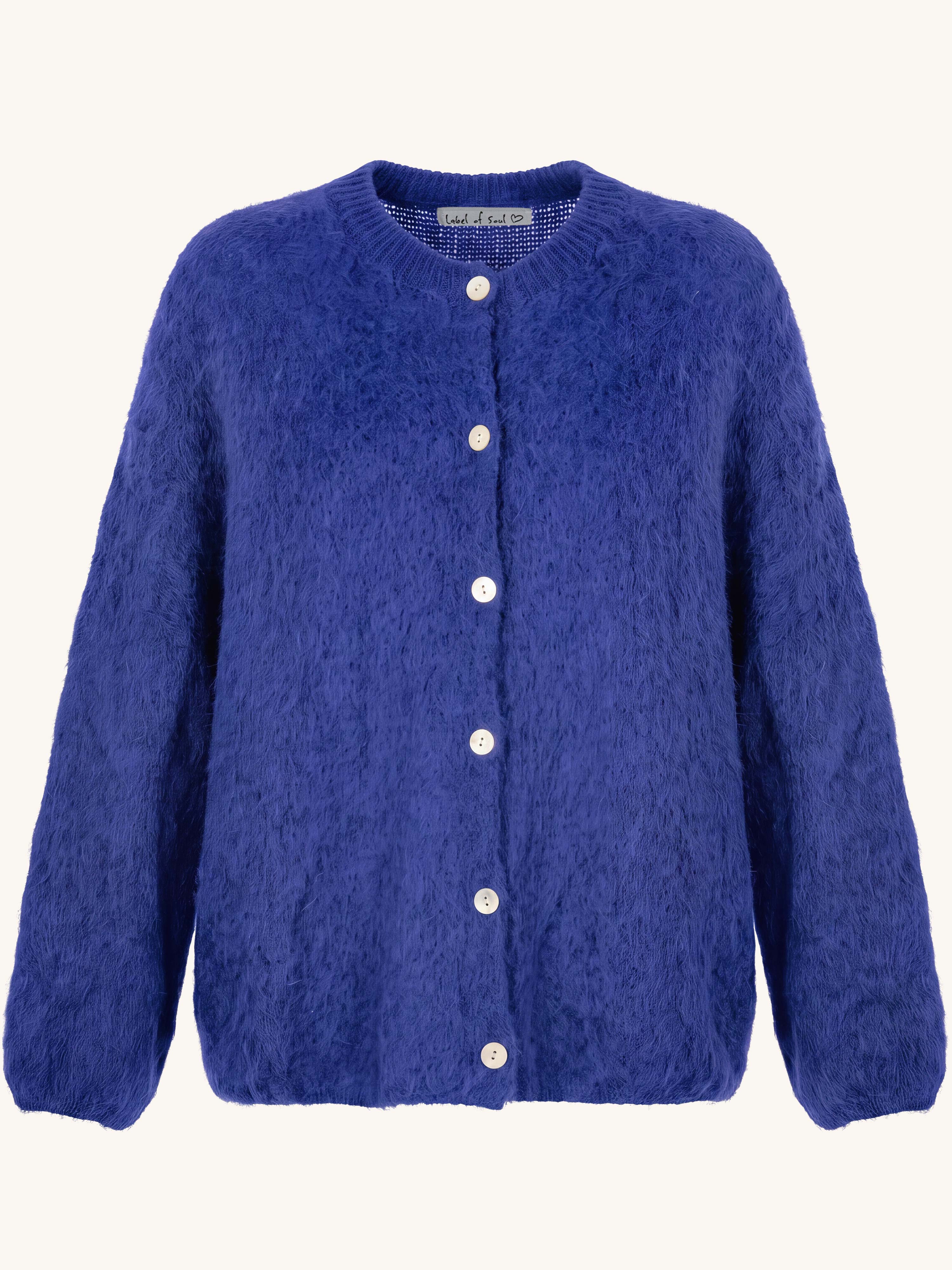 Oversize Strickjacke - FLUFFY - Royalblau