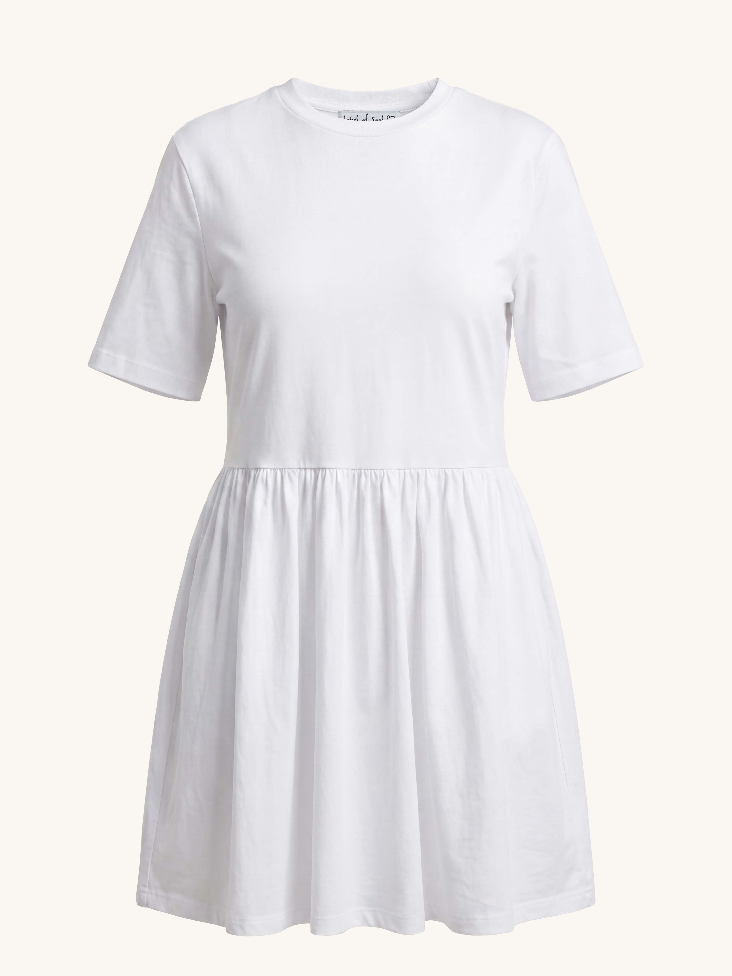 Kurzarm Midi Cotton Kleid mit Seitentaschen - Weiss