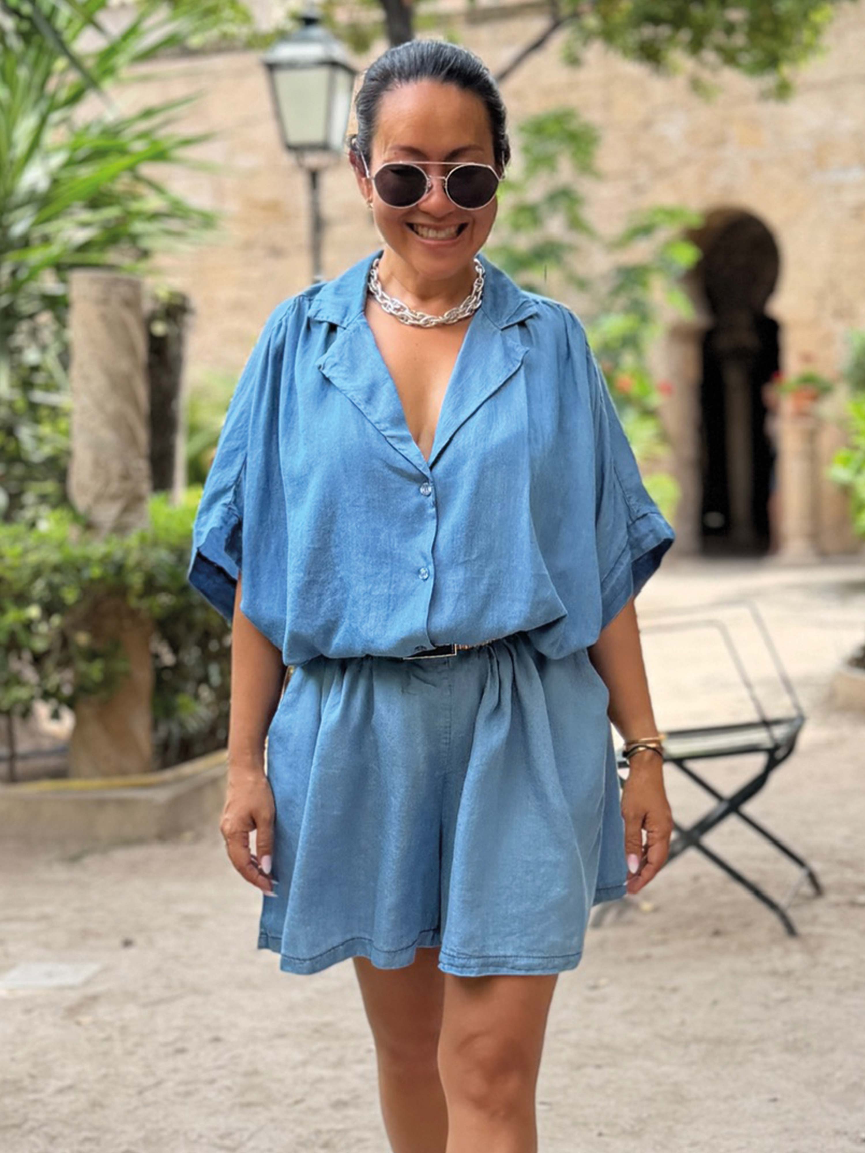 Lyocell Bermuda Shorts - ELEGANCE - Blue
