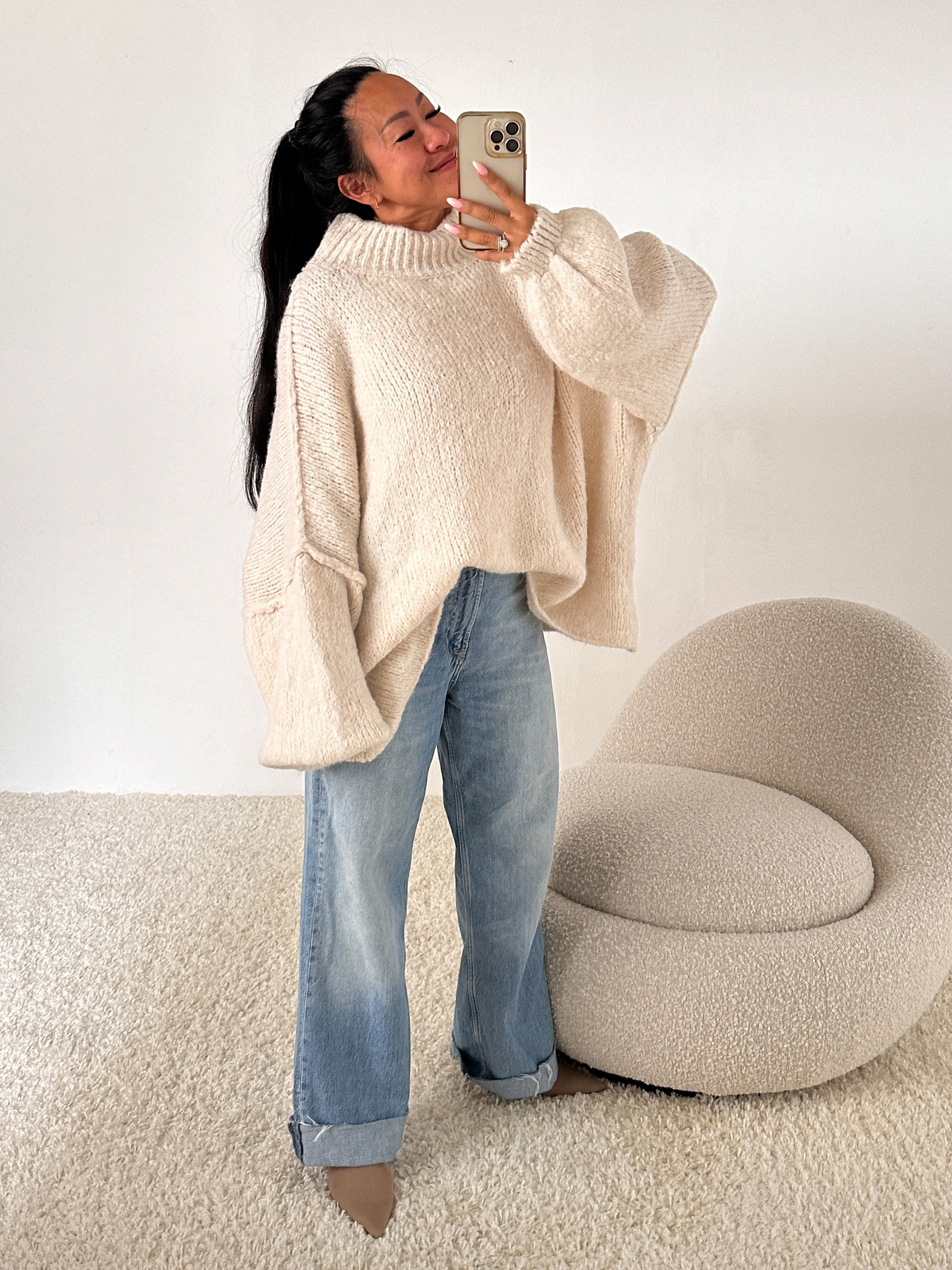 Oversize Strickpullover mit Stehkragen FLAUSCHI - REGULAR - Creme Oversize Strickpullover mit Stehkragen FLAUSCHI - REGULAR - Creme