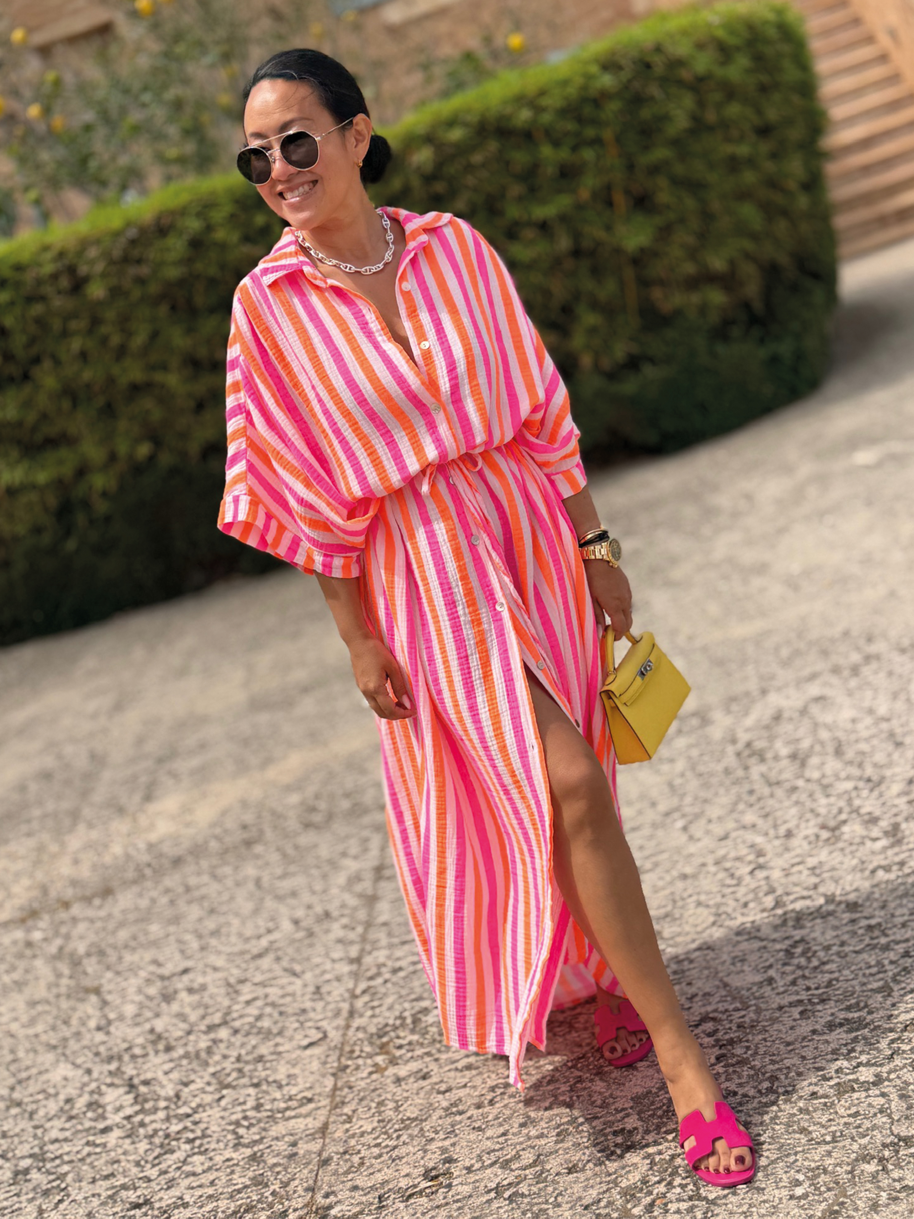 Musselin Oversize Kurzarm Blusenkleid - CAPRI - STRIPES Beach
