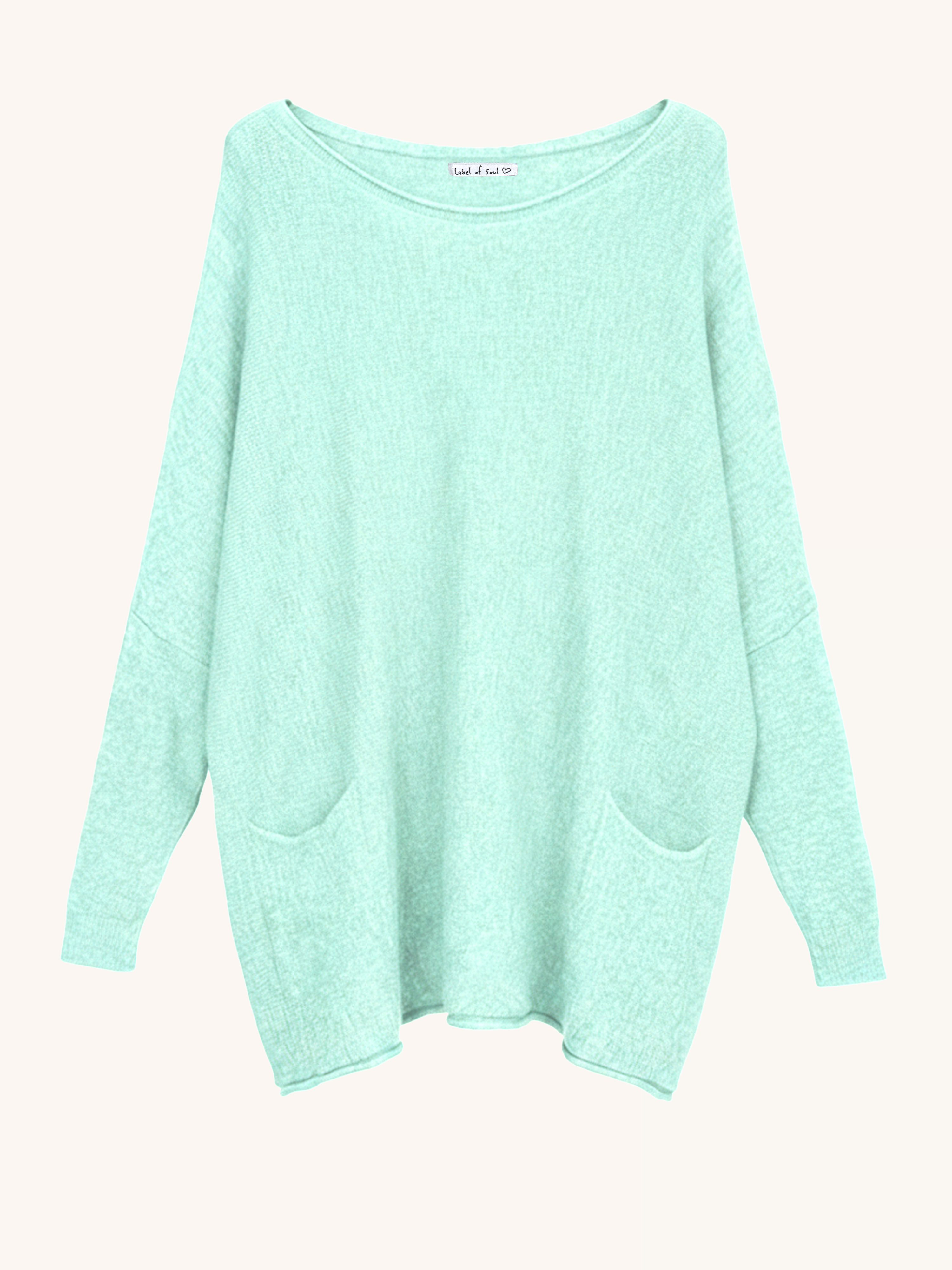 Oversize Viskose Pullover mit Taschen - Mint
