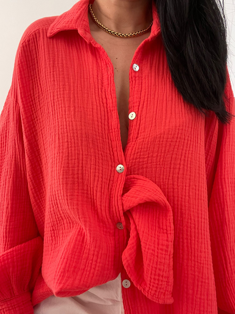 Musselin Long Oversize Bluse -  Must Have - Watermelon