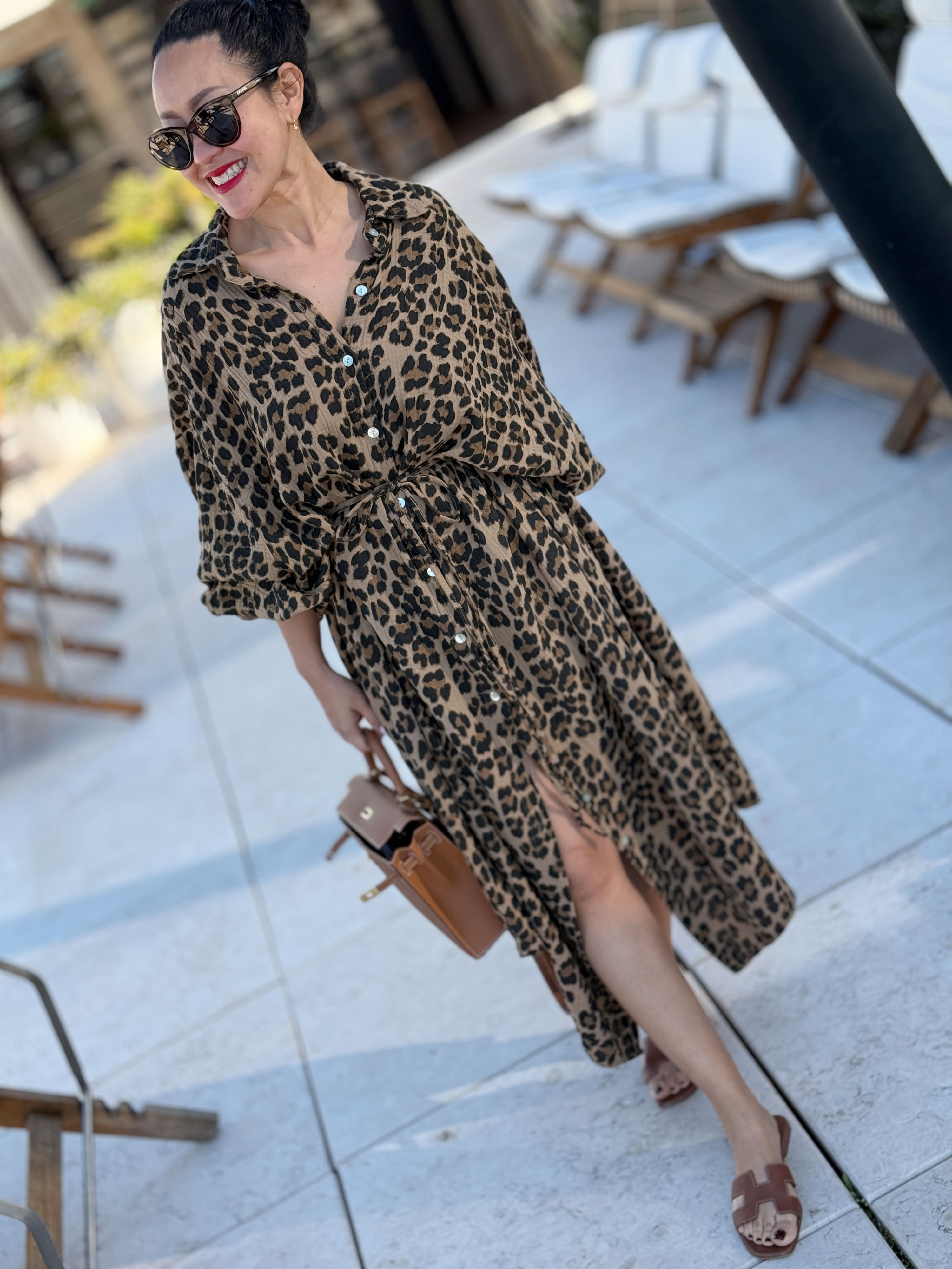 Musselin Oversize Blusenkleid - SEVILLA - Leo Camel