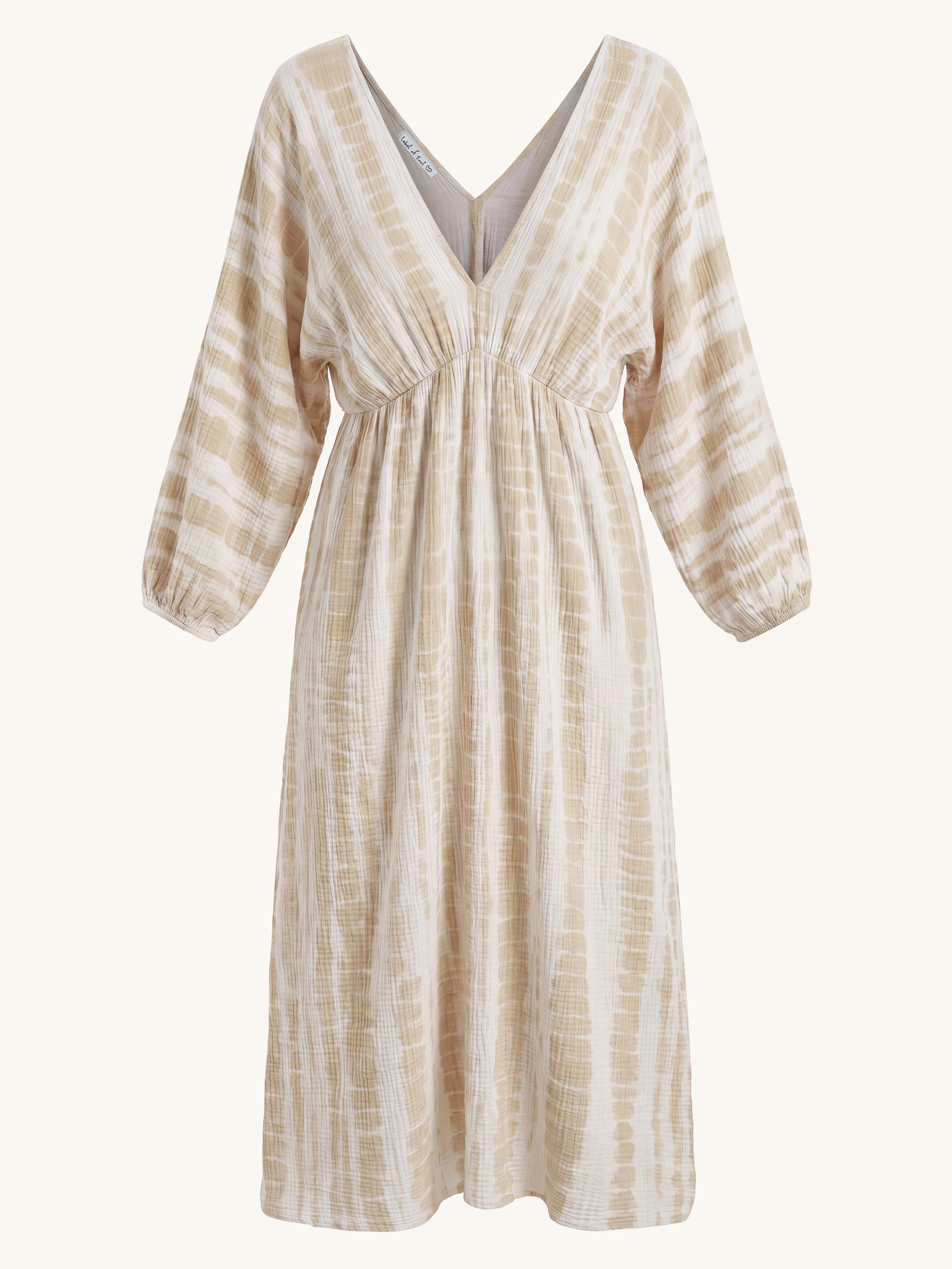 Musselin Maxikleid mit V-Ausschnitt - SOULFUL - KROKO Weiss/Beige
