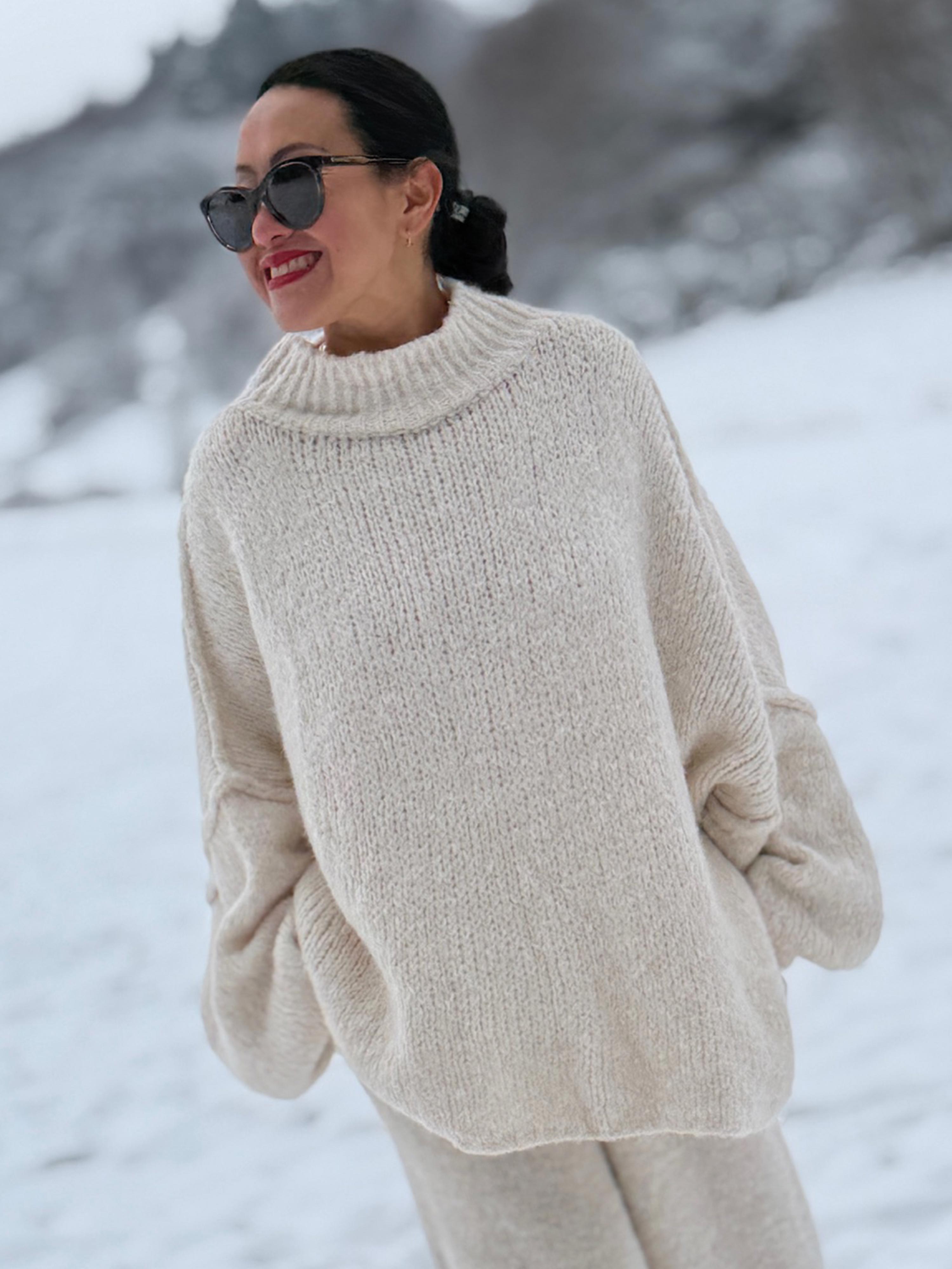 Oversize Strickpullover mit Stehkragen FLAUSCHI - REGULAR - Creme