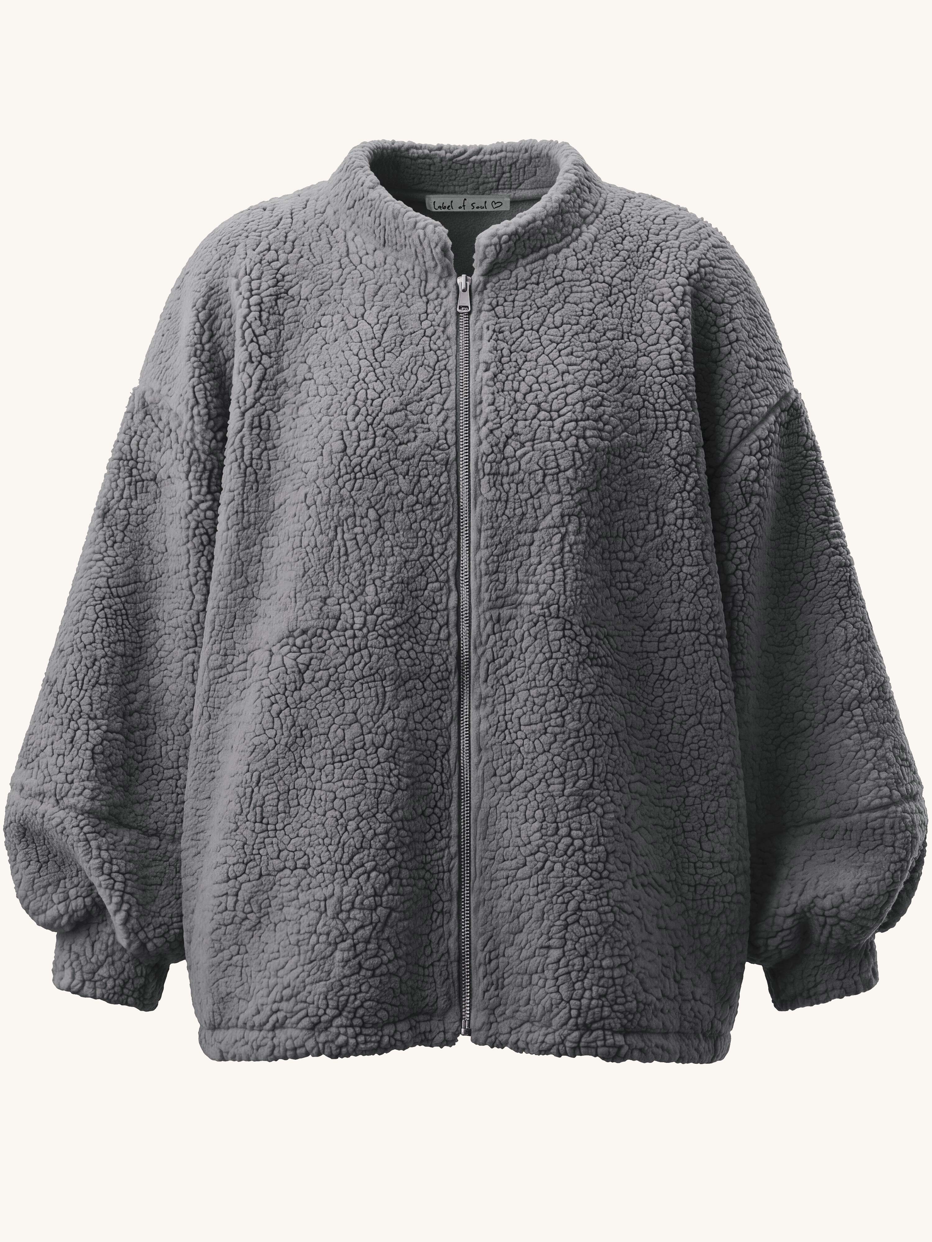 Teddylook Jacke mit Zipper - ICON - Grau