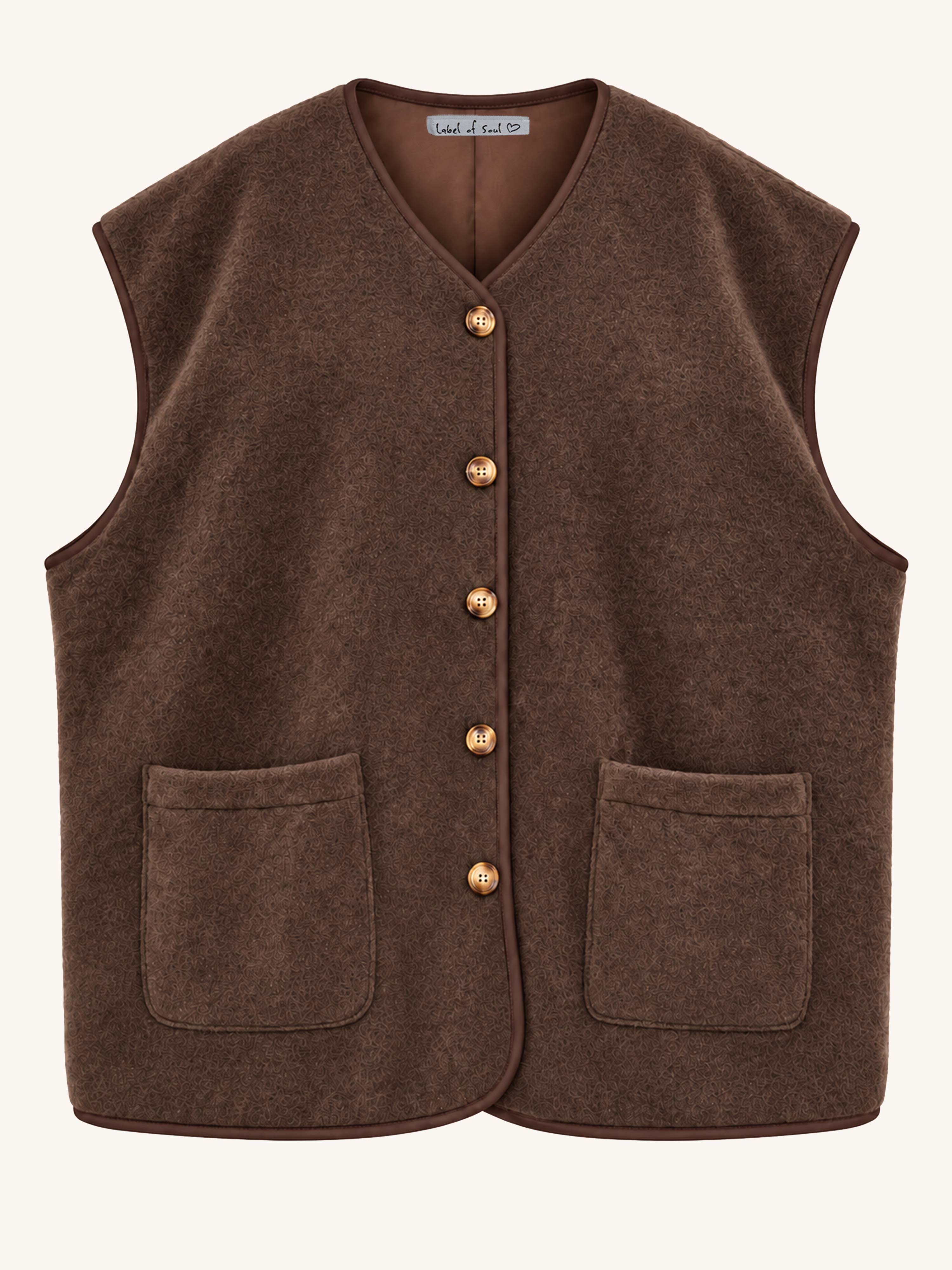 Oversize Weste mit Taschen - SIGNATURE - Schoko