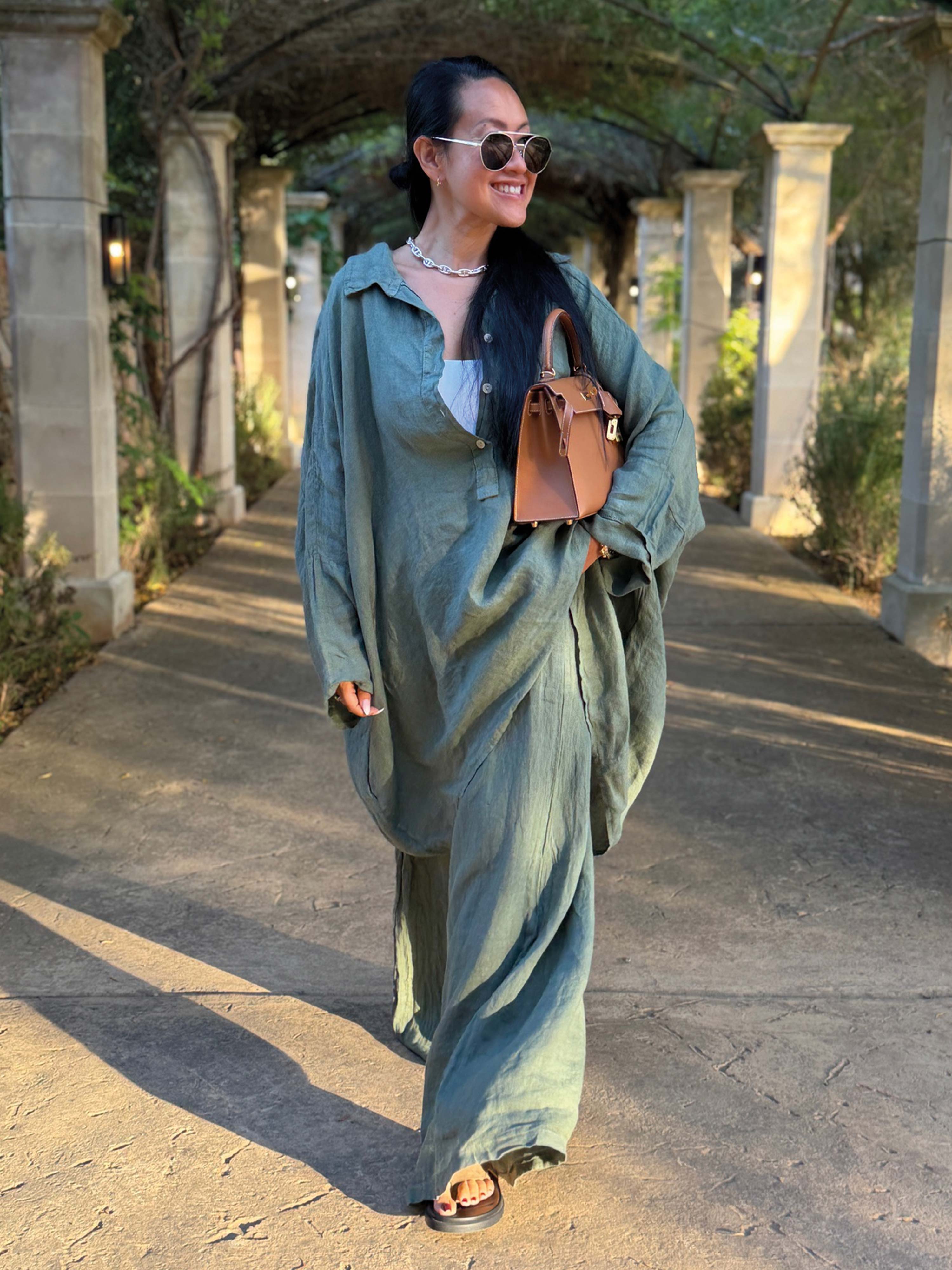 Leinen Palazzo Hose - Olive