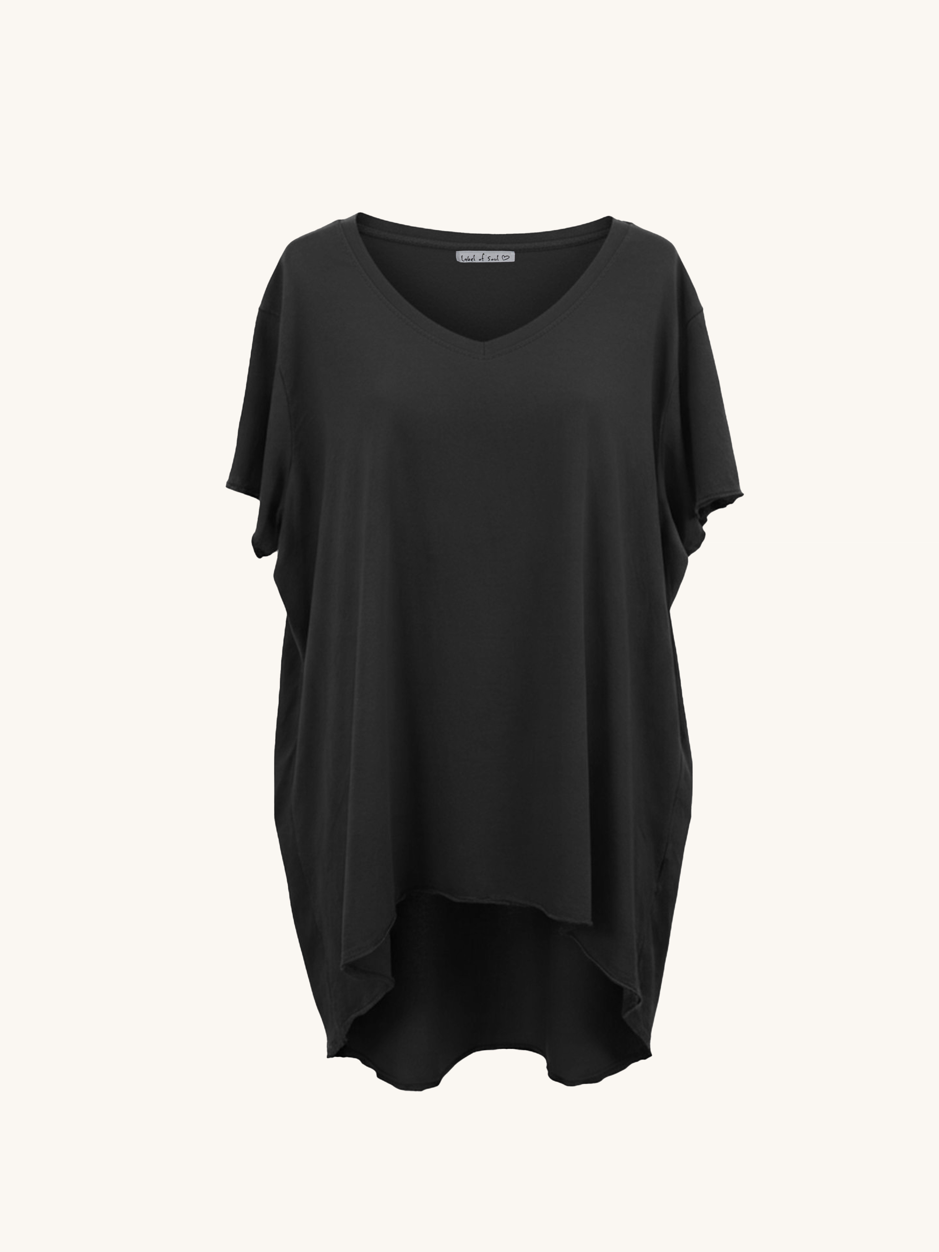 Basic Vokuhila Kurzarmshirt V-NECK - Schwarz