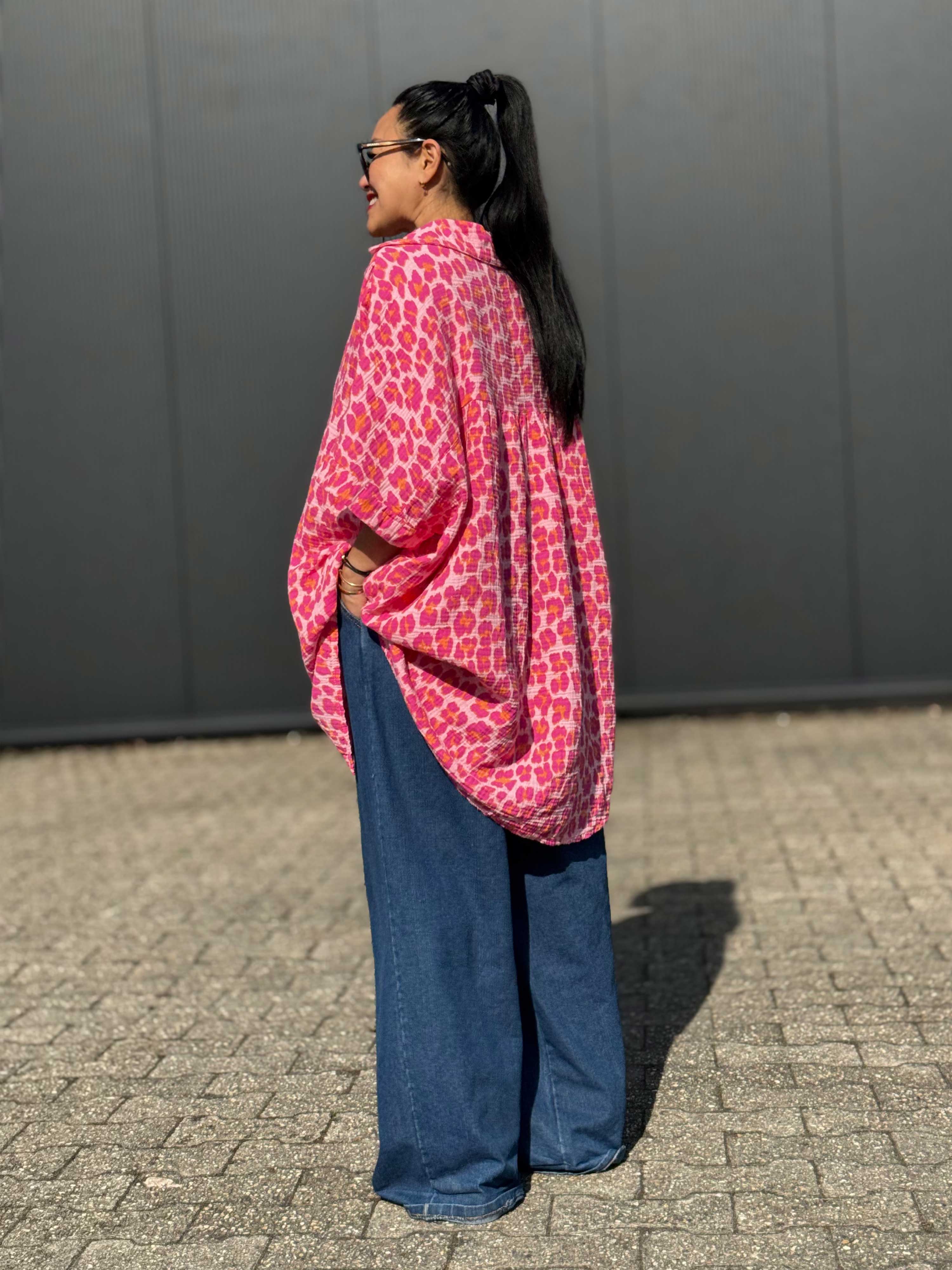 Musselin Oversize Kurzarm Bluse Long - LEOPARD - Juicy Musselin Oversize Kurzarm Bluse Long - LEOPARD - Juicy