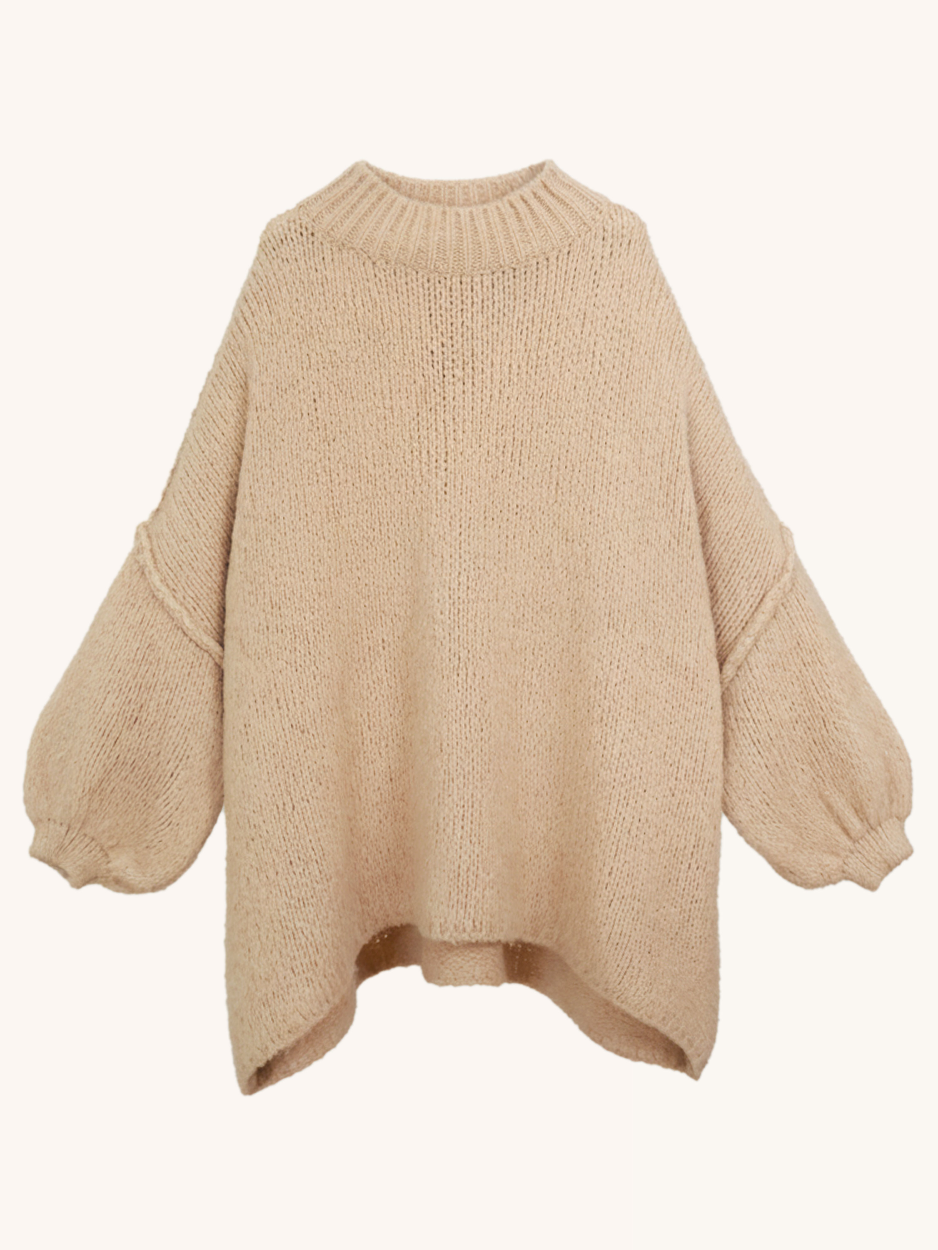 Oversize Strickpullover mit Stehkragen FLAUSCHI - TALL - Oatmeal