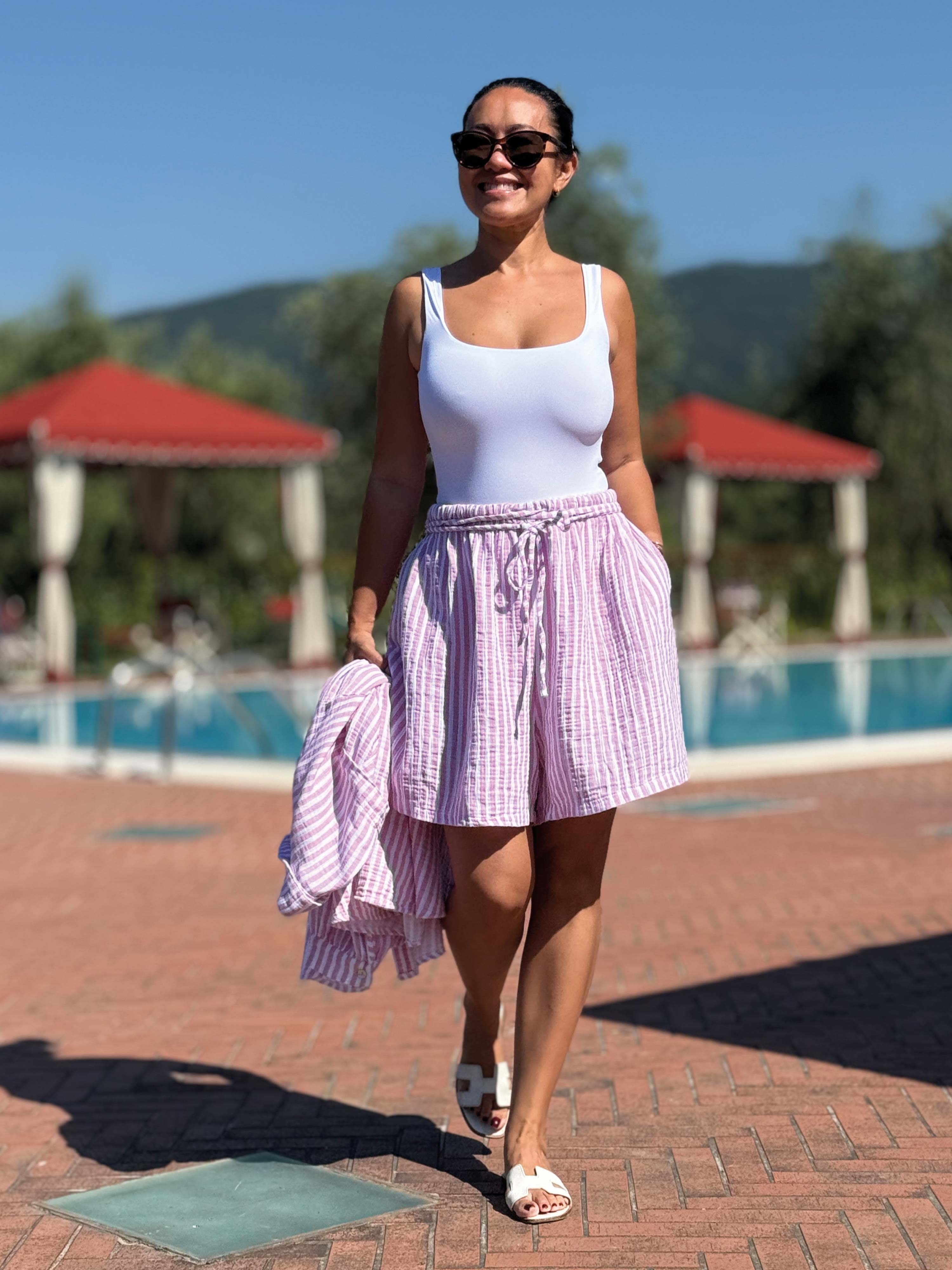 Musselin Bermuda Shorts - SUMMER BREEZE - Stripes Rosa