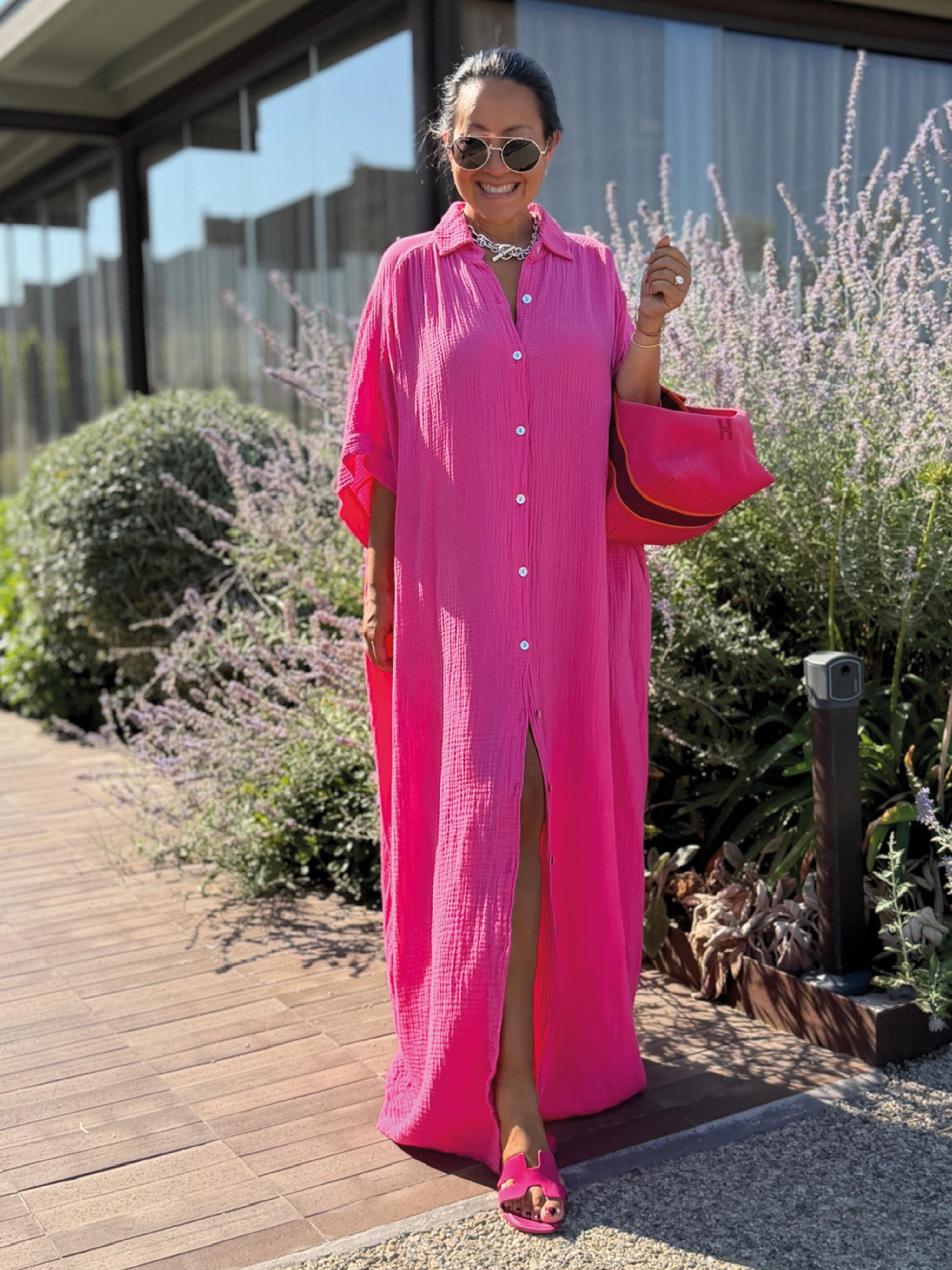 Musselin Oversize Kurzarm Blusenkleid - CAPRI - Pink