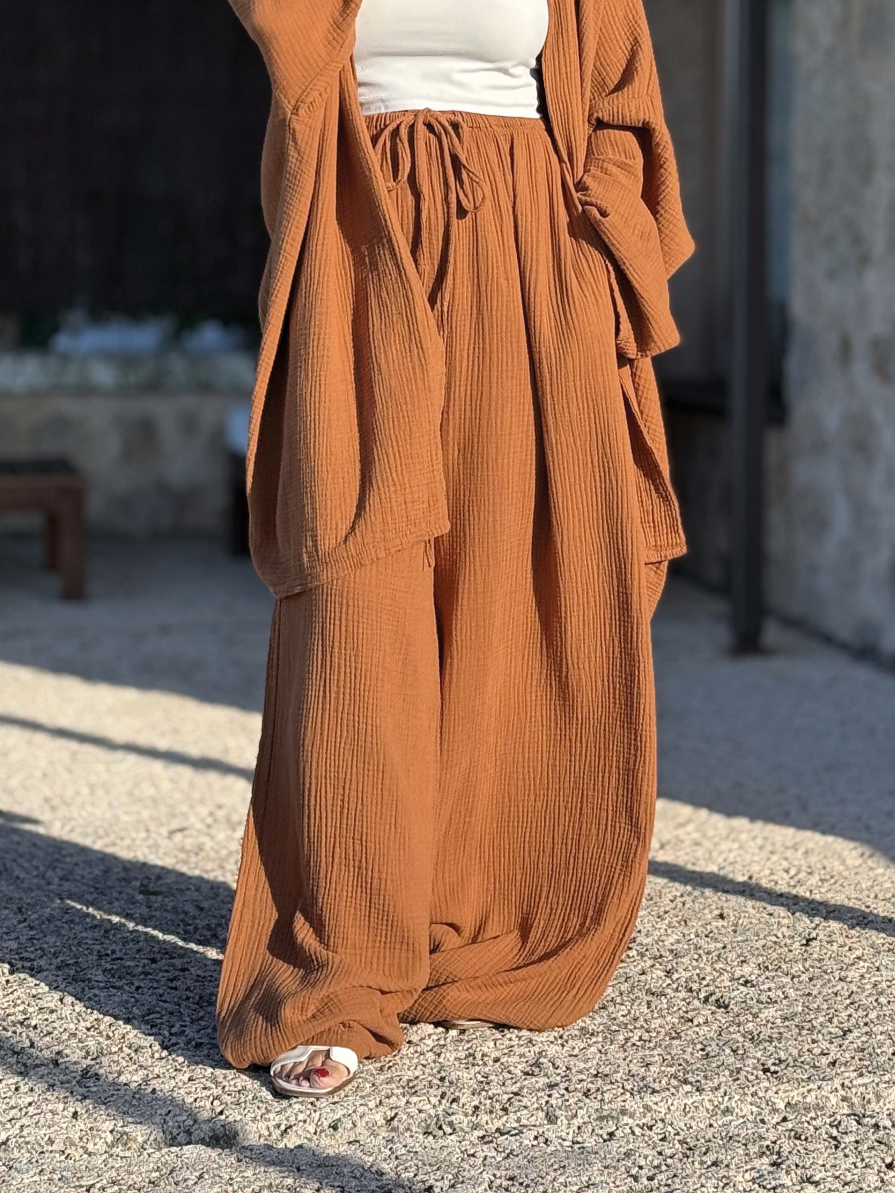 Musselin Palazzo Oversize Hose - NAMASTE - Cinnamon