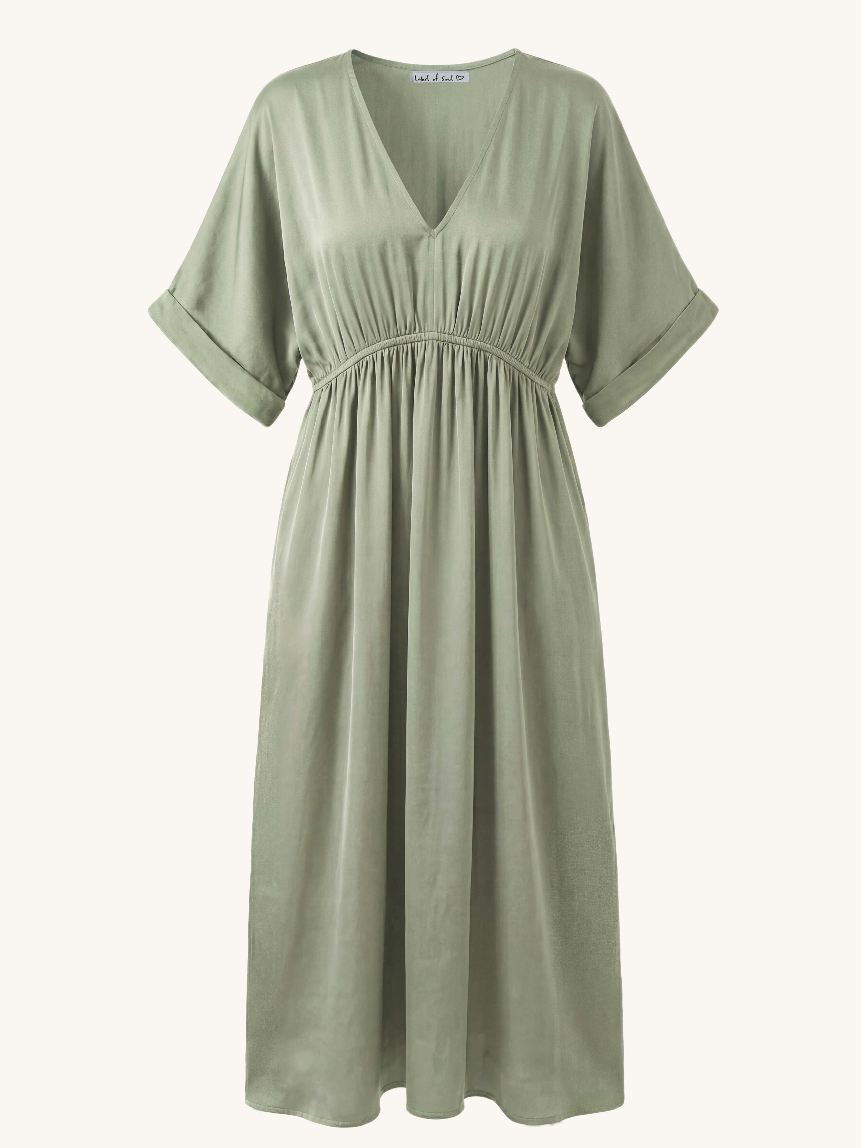 Viskose Kleid mit V-Ausschnitt - CURVY - Matcha