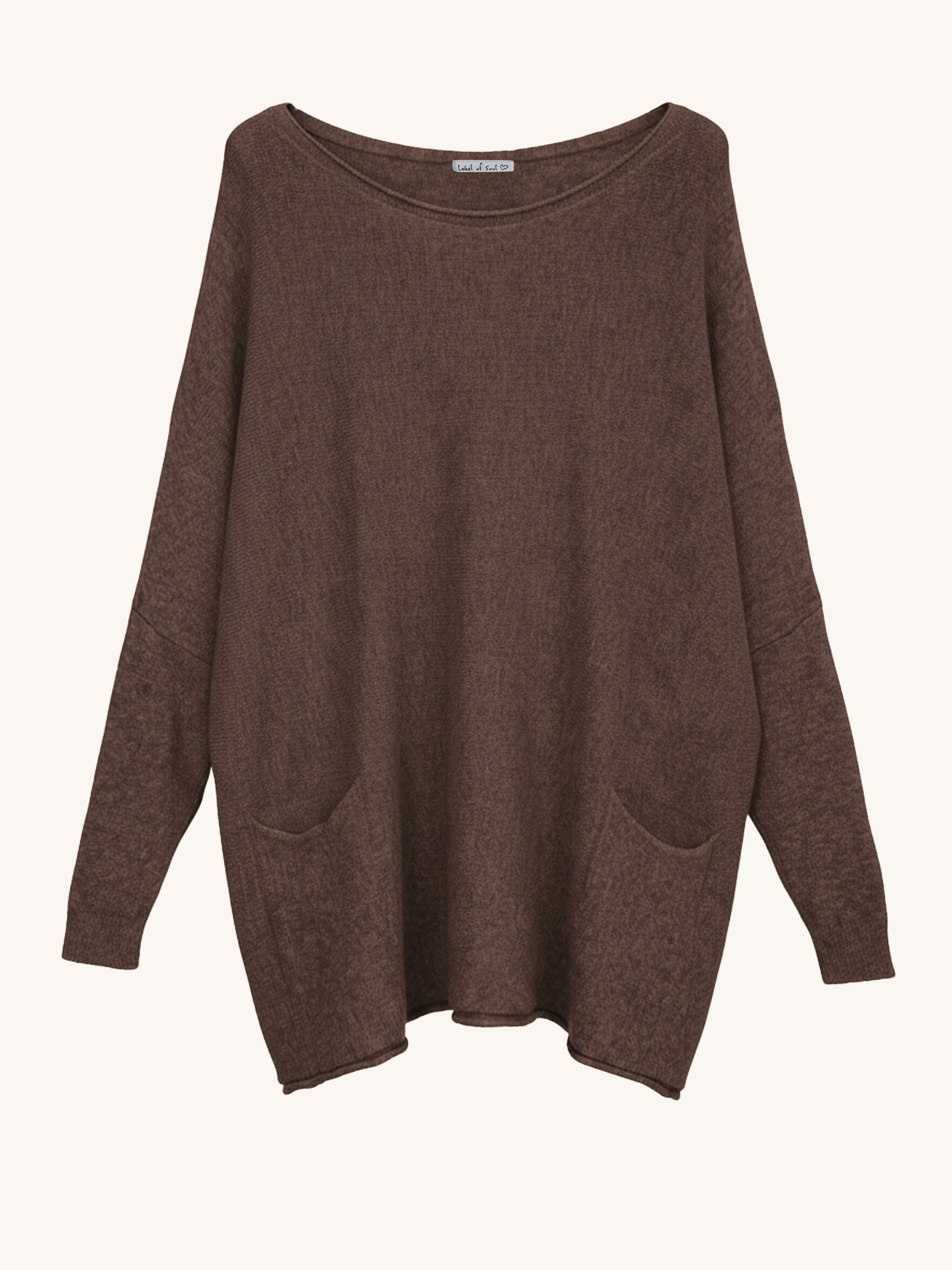 Oversize Viskose Pullover mit Taschen - Schoko Oversize Viskose Pullover mit Taschen - Schoko