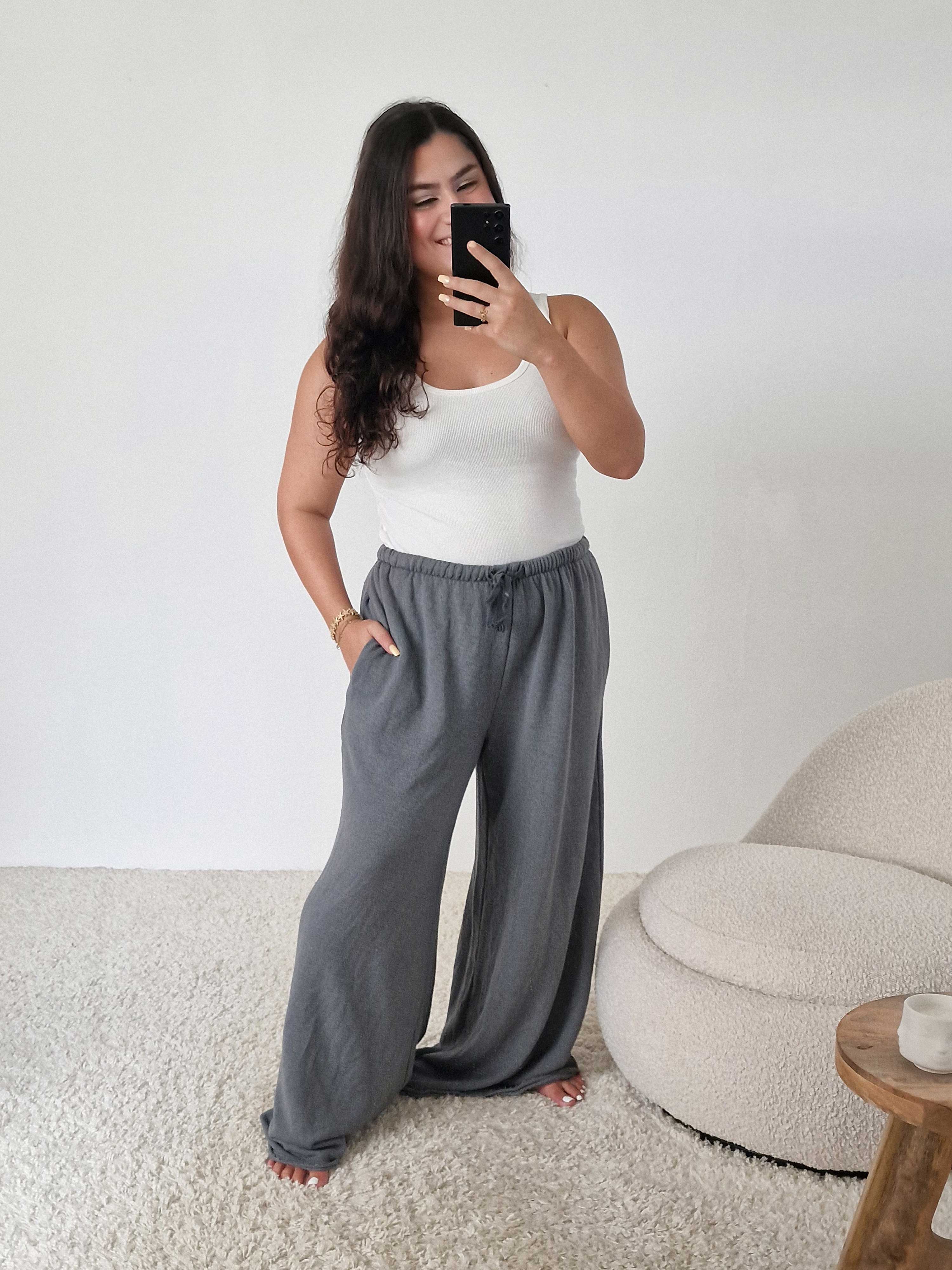 Basic Palazzo Hose Used-Look TALL - Grau