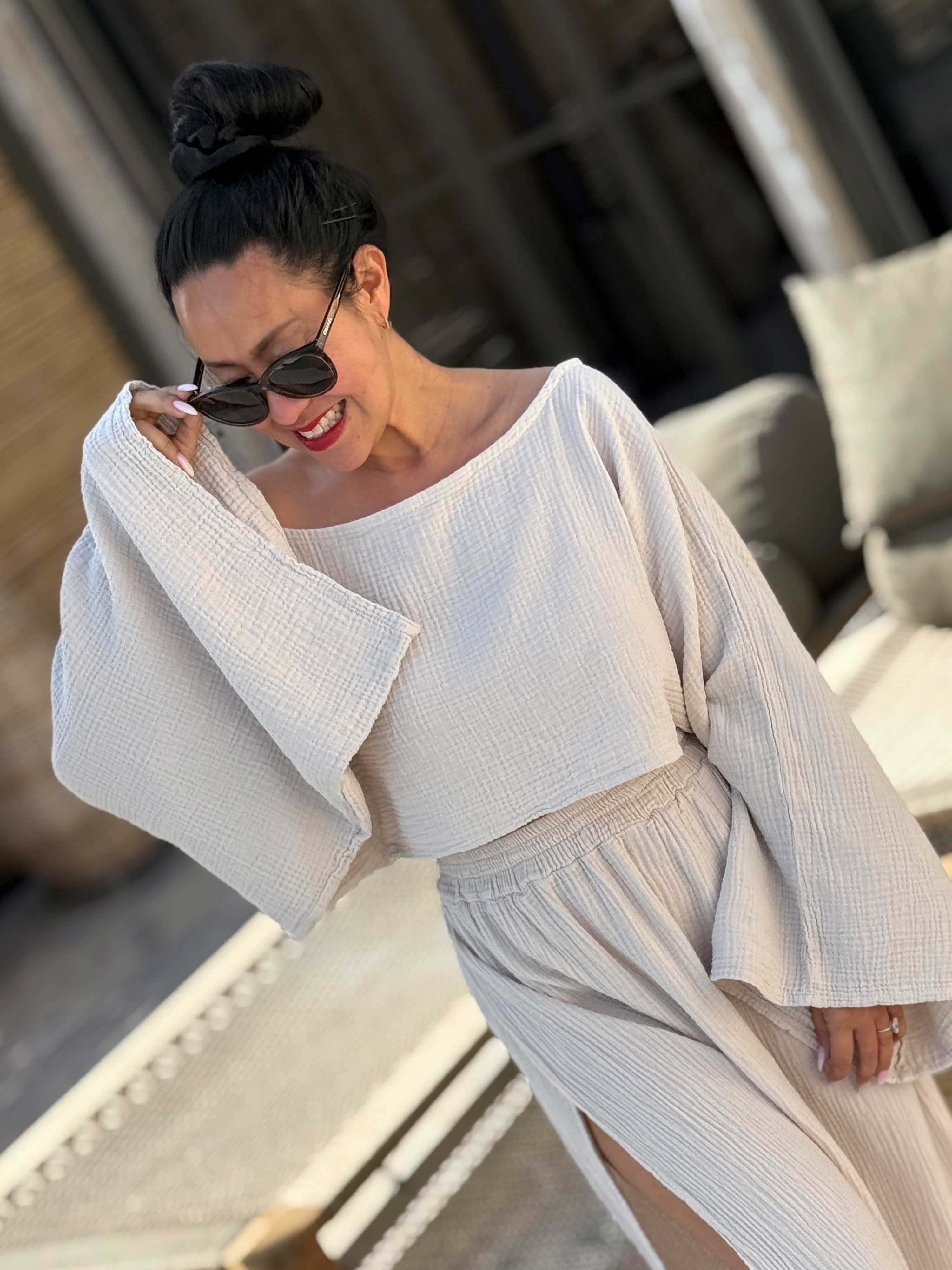 Musselin Cropped Bluse - ARTA - Beige
