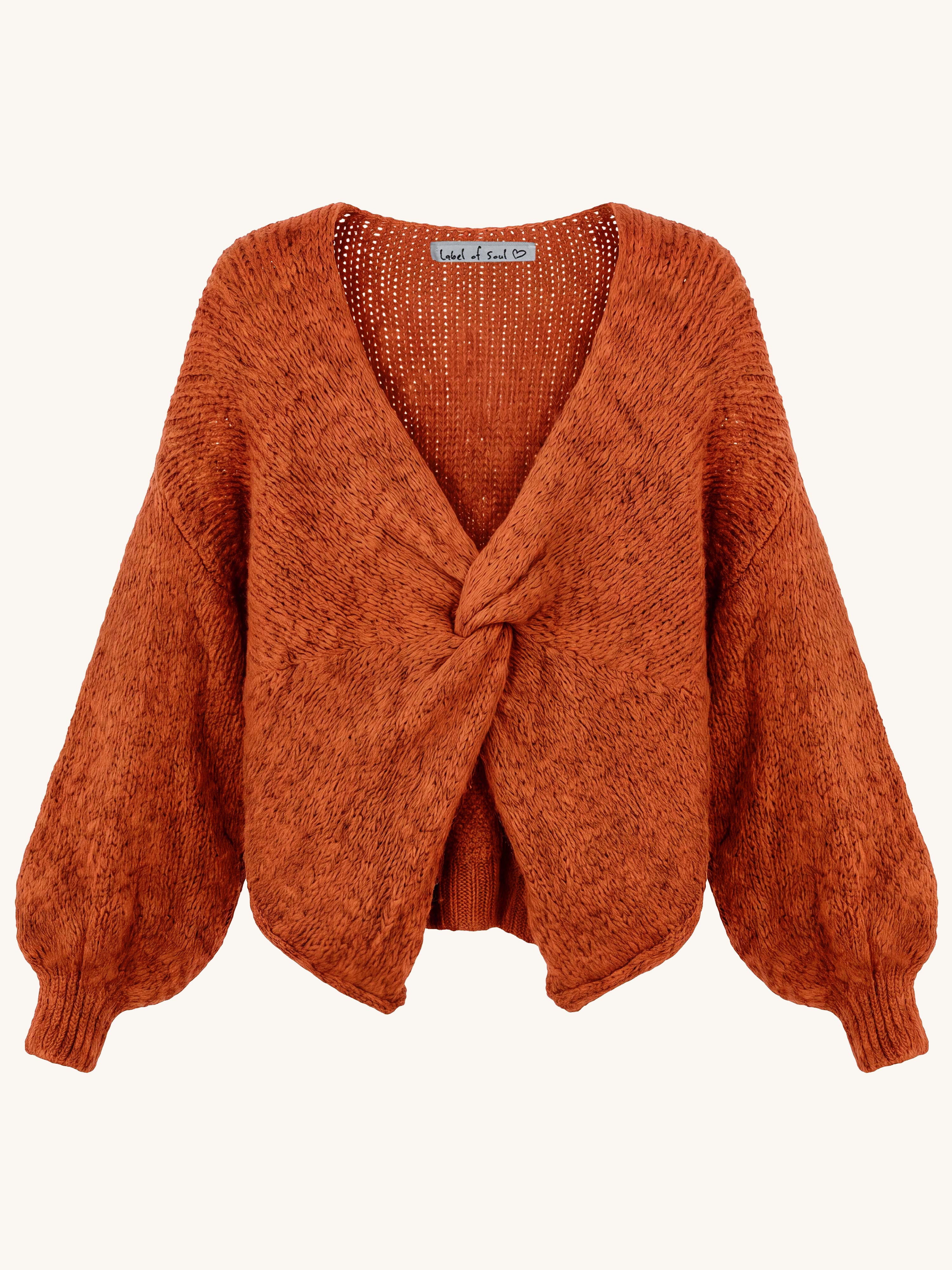 Oversize Cropped Strickpullover mit Knoten - FLAUSCHI - Pumpkin