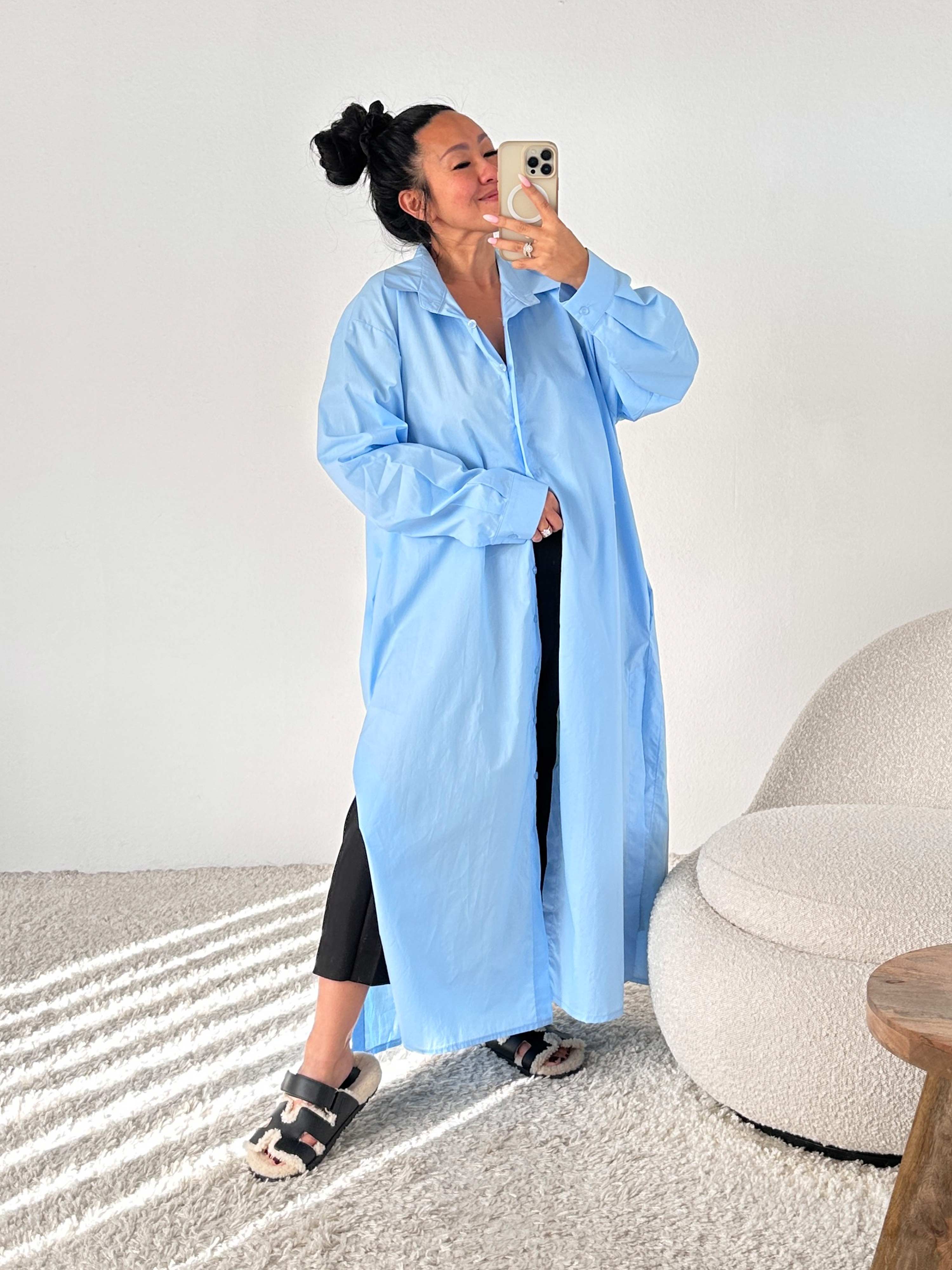 Cotton Oversize Blusenkleid mit Taschen - Blau Cotton Oversize Blusenkleid mit Taschen - Blau