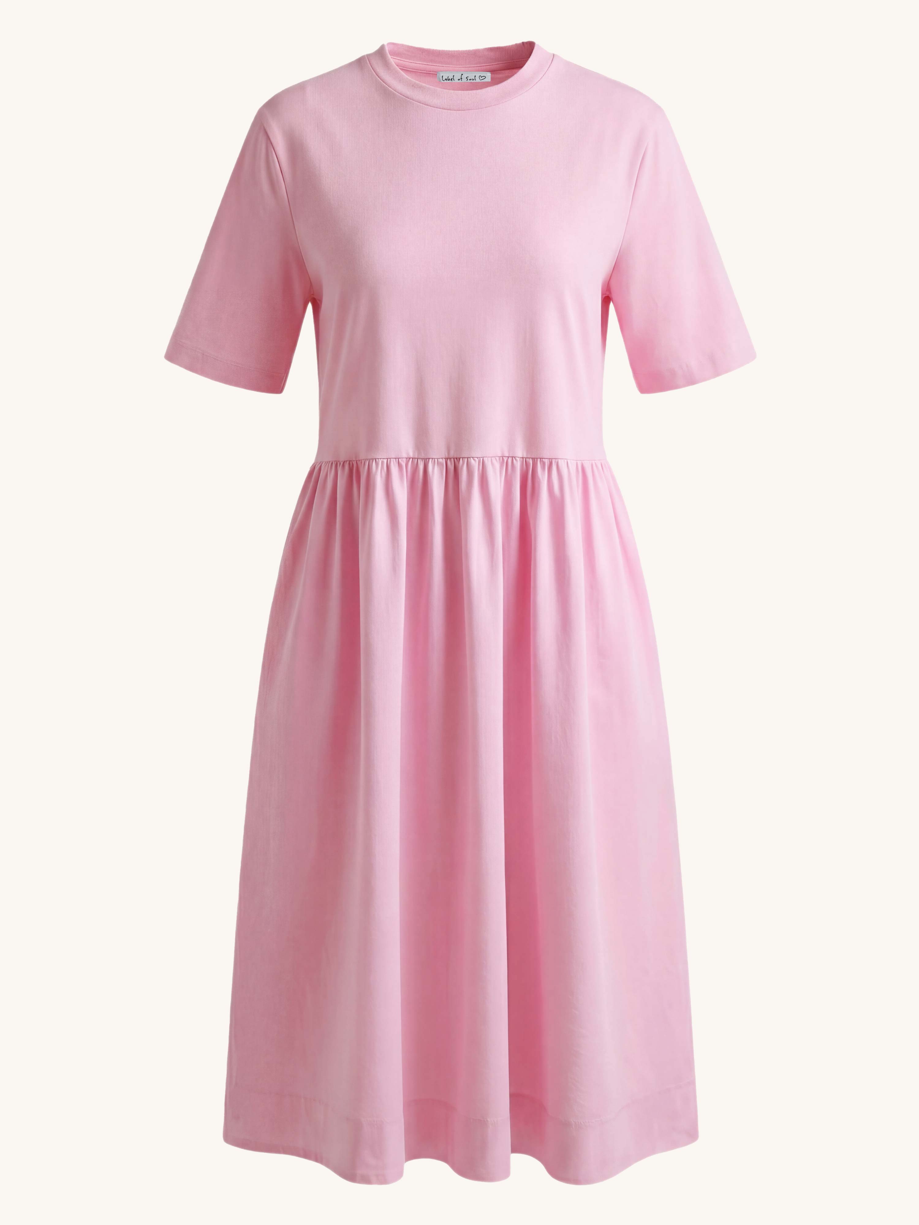 Kurzarm Cotton Kleid mit Seitentaschen - Rosa
