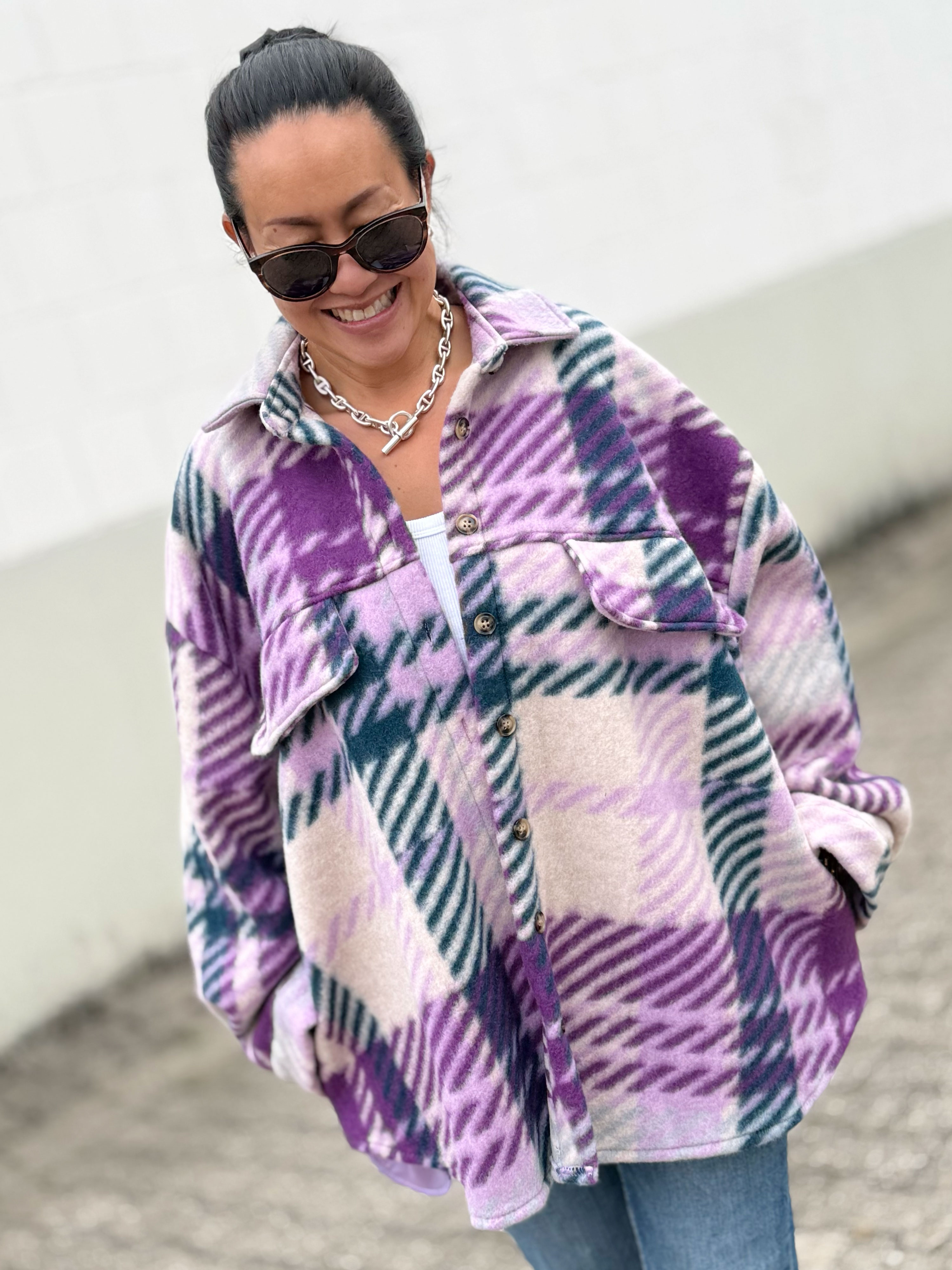 Overshirt Shacket Fleece Jacke - Lila
