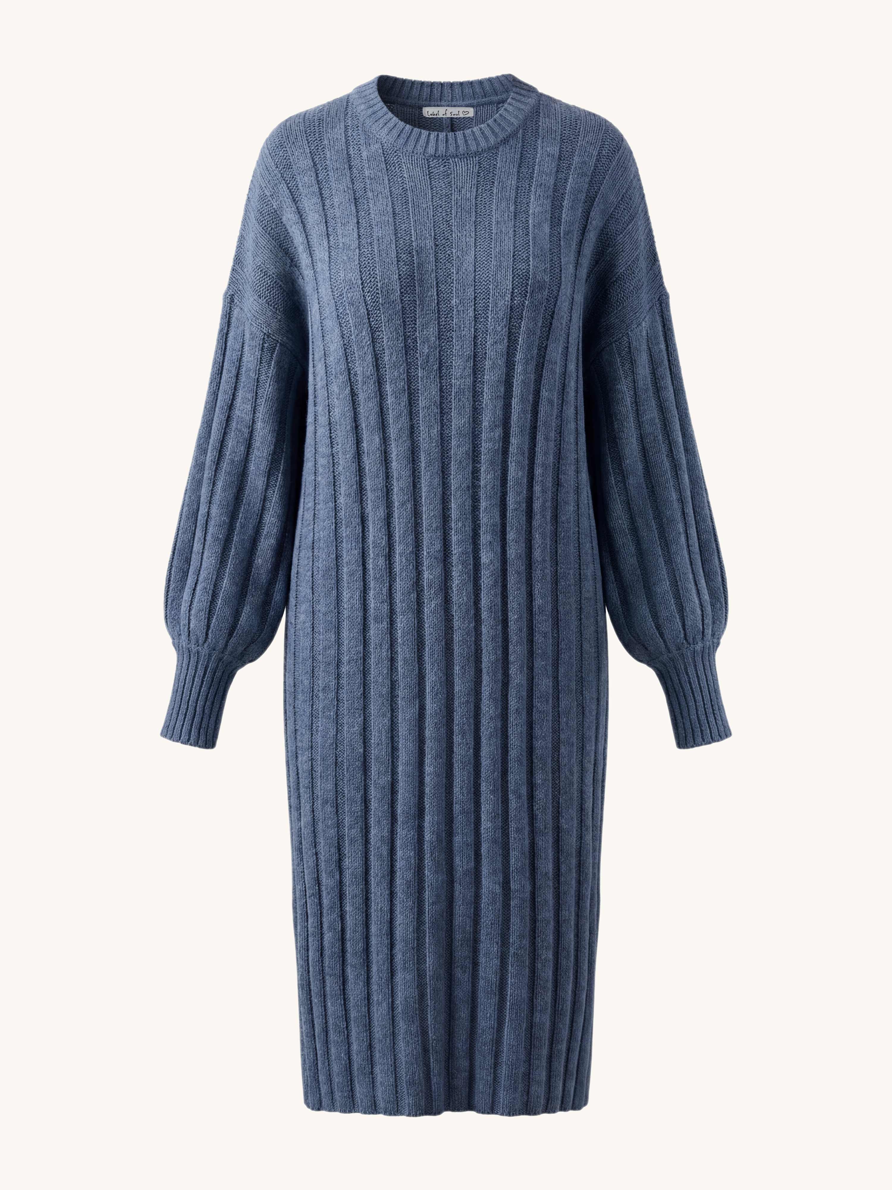 Oversize Strickkleid mit Ballonärmeln - Jeansblau