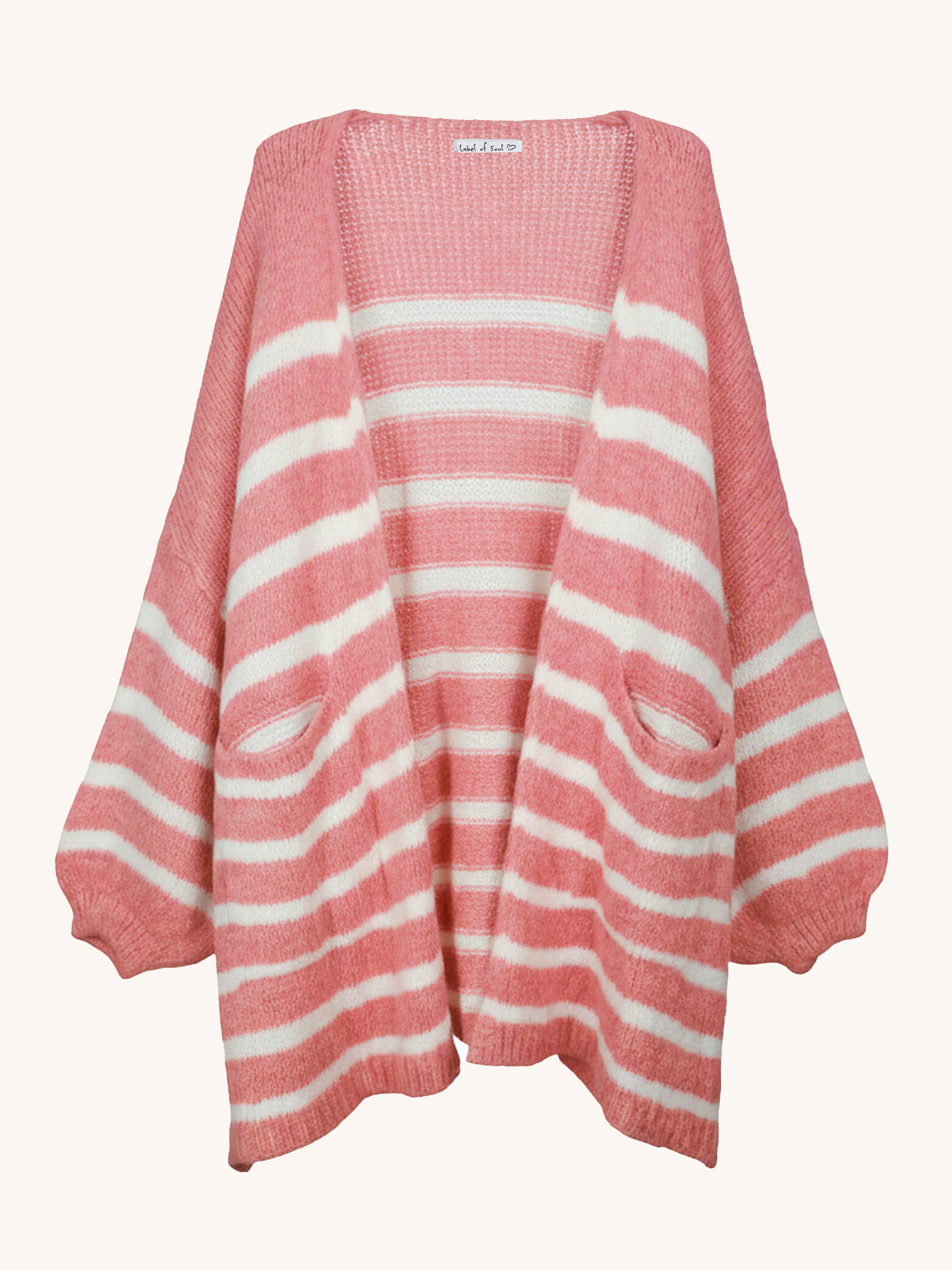 Oversize Cardigen mit Taschen FLAUSCHI - STRIPES - Berry