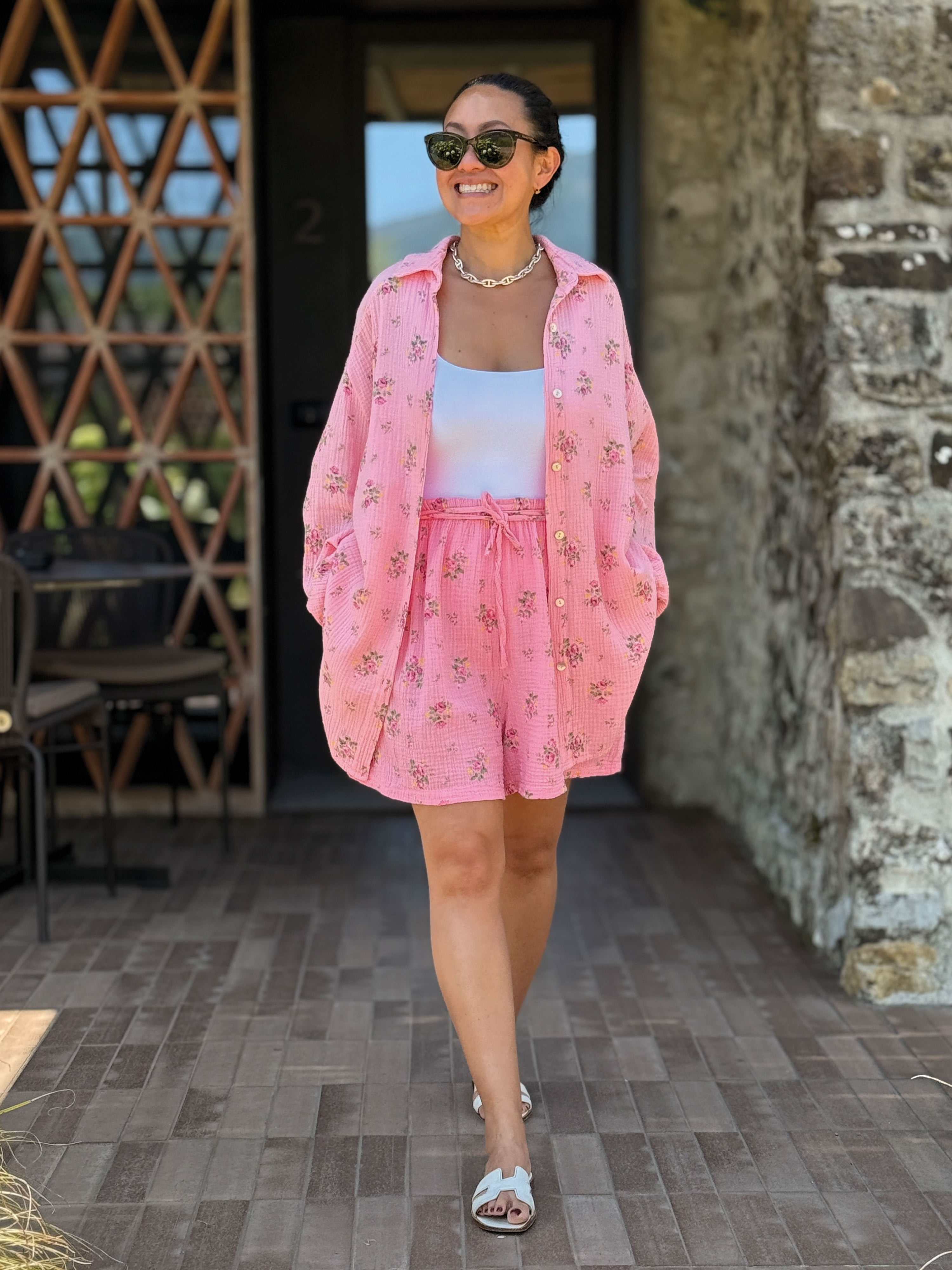 Musselin Midi Oversize Bluse - Blossom