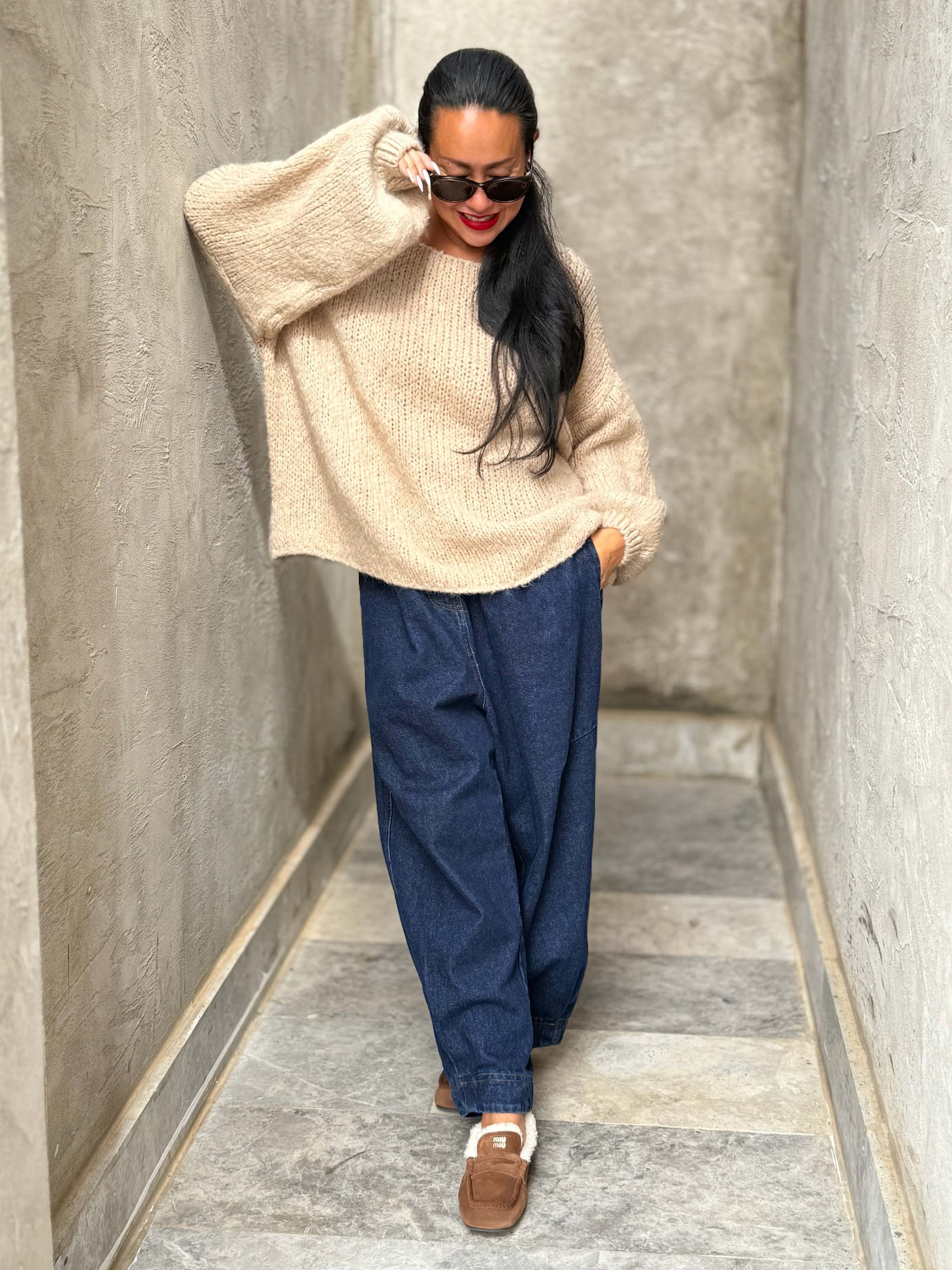 Oversize Cropped Strickpullover - FLAUSCHI - Beige Oversize Cropped Strickpullover - FLAUSCHI - Beige