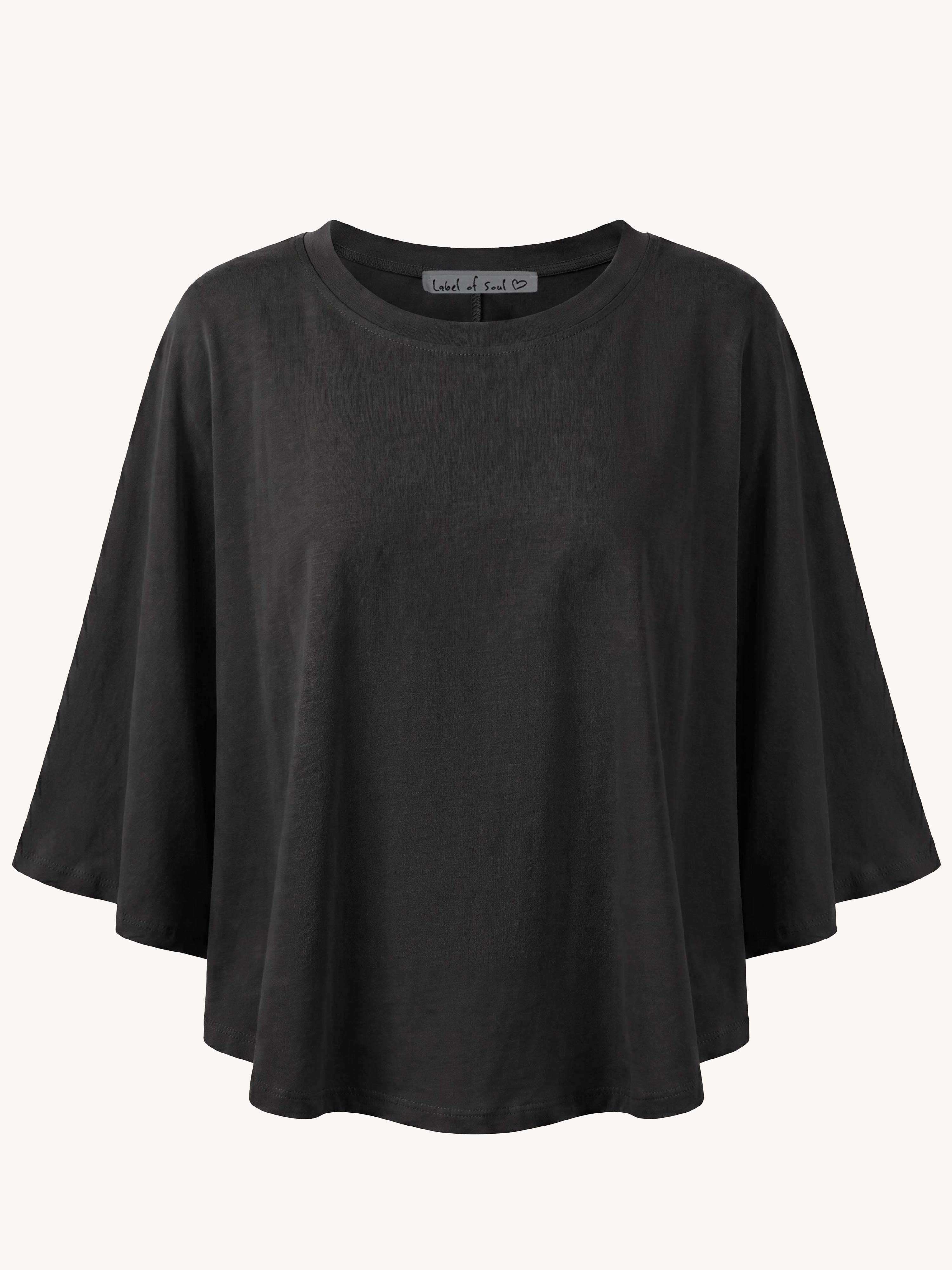 Basic Oversize Kurzarm Poncho Shirt - CURVY - Schwarz