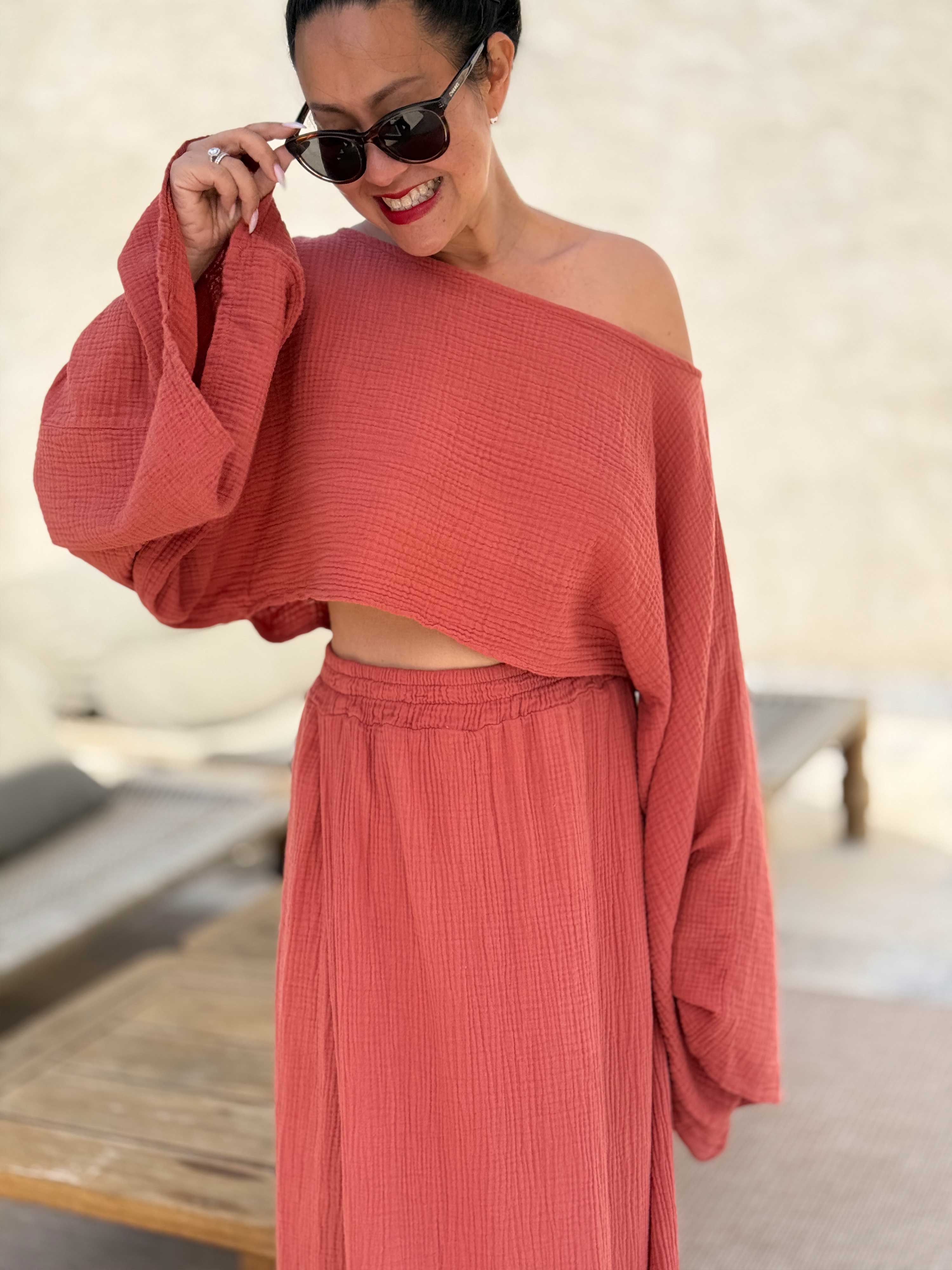 Musselin Cropped Bluse - ARTA - Rosewood