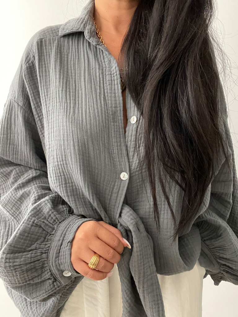Musselin Long Oversize Bluse -  Must Have - Grau