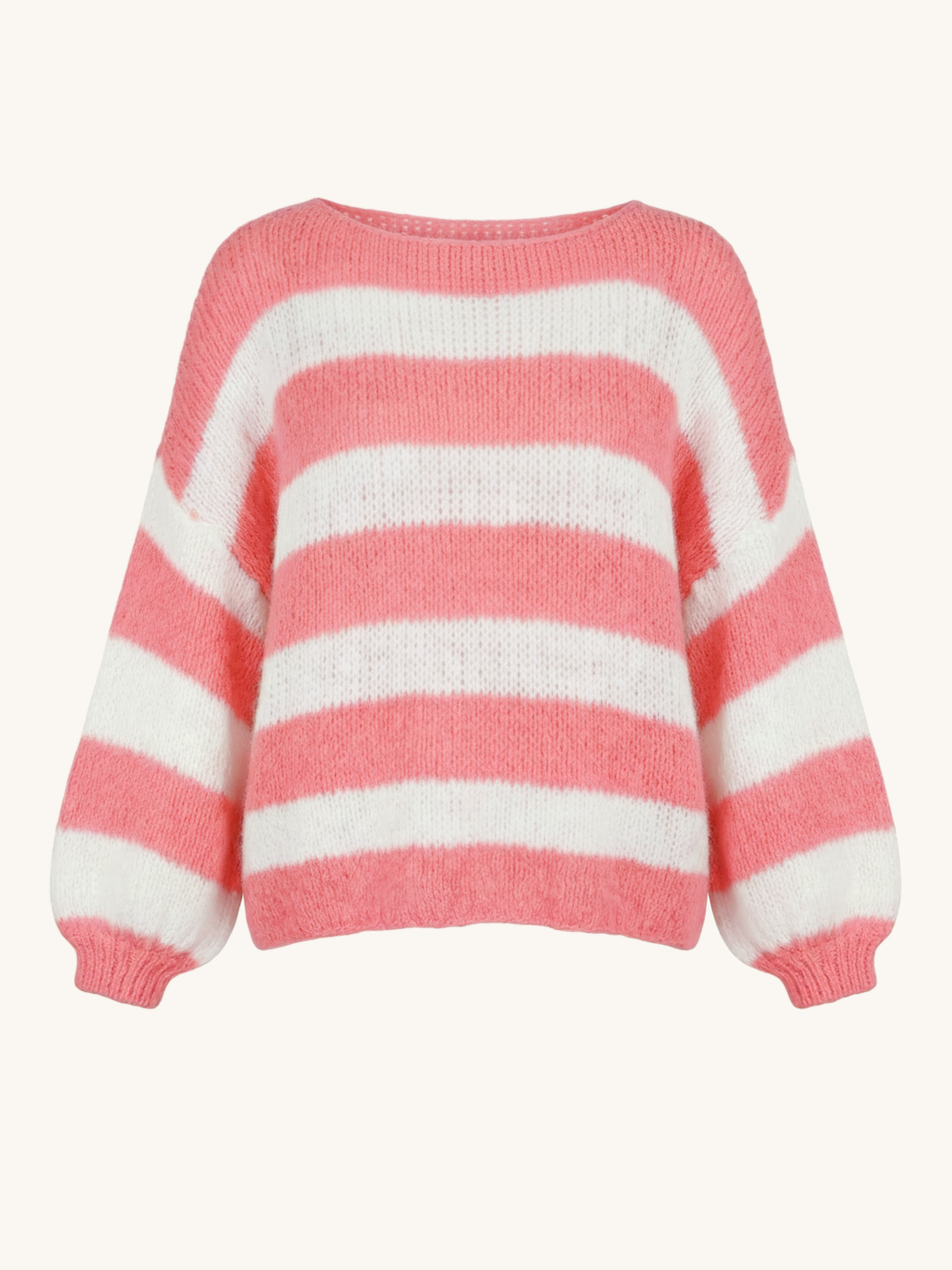 Oversize Cropped Strickpullover - FLAUSCHI - STRIPES - Koralle