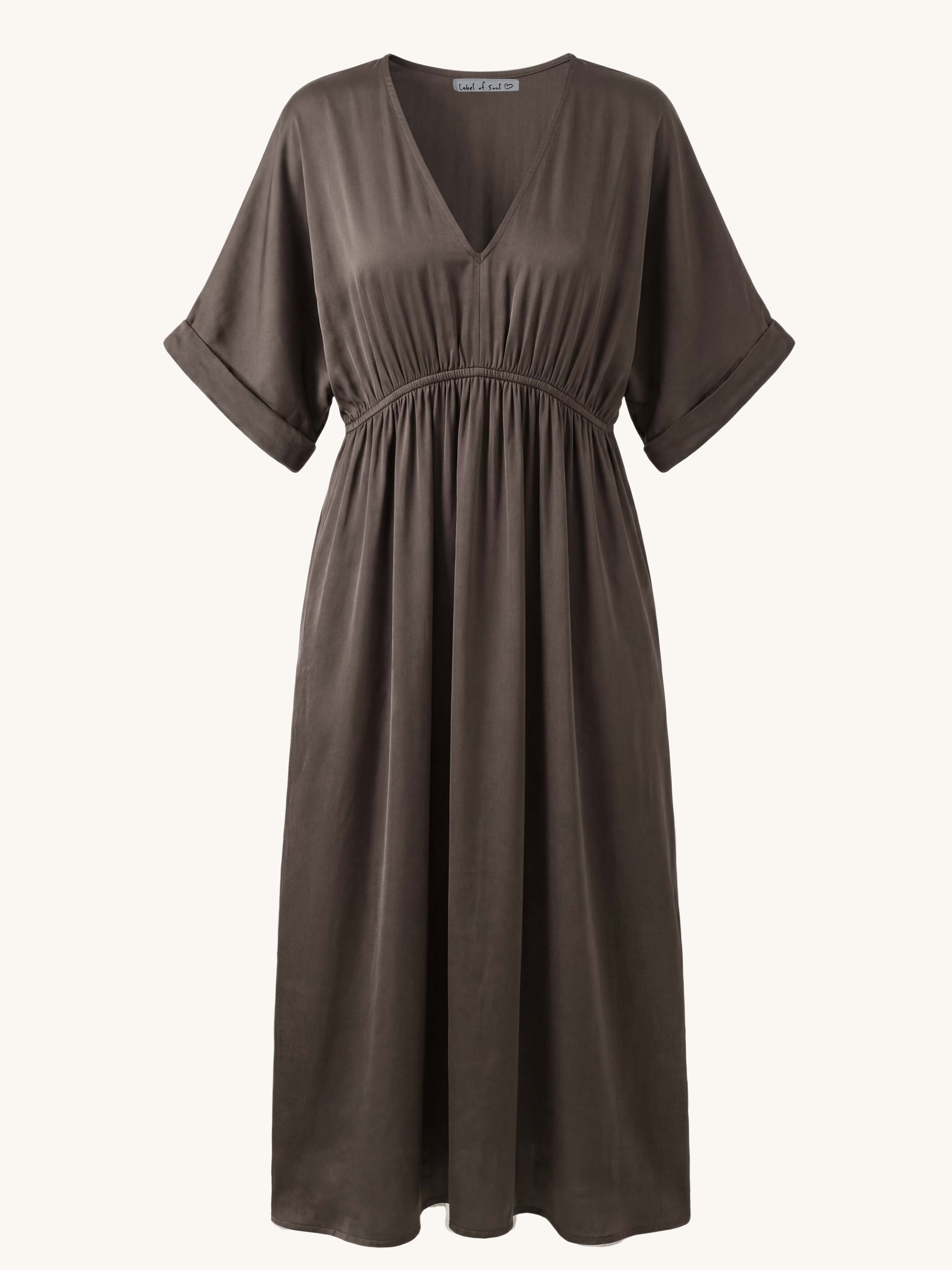 Viskose Kleid mit V-Ausschnitt - CURVY - Schoko