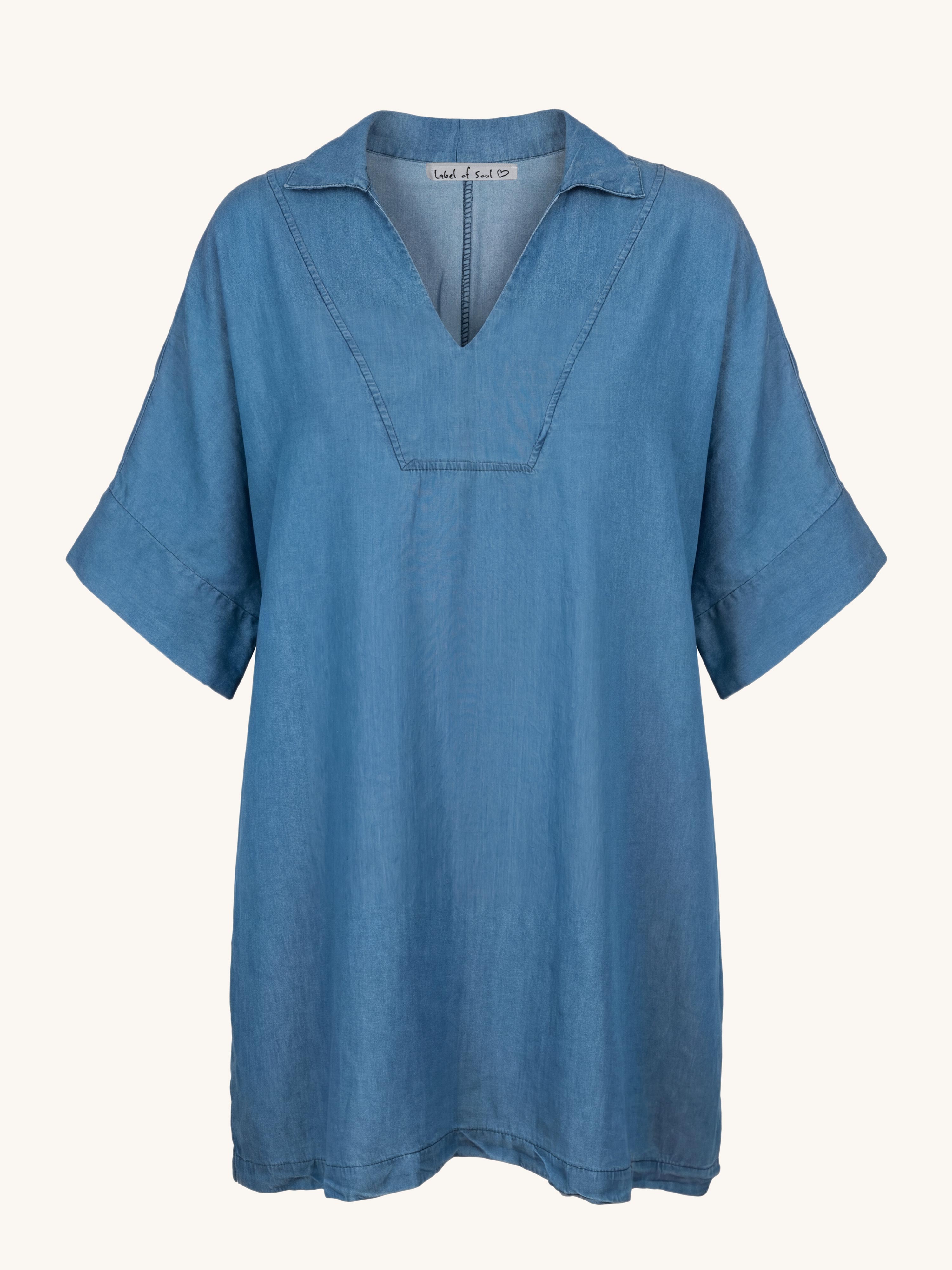 Lyocell Oversize Hemdtunika Midi - Medium Blue