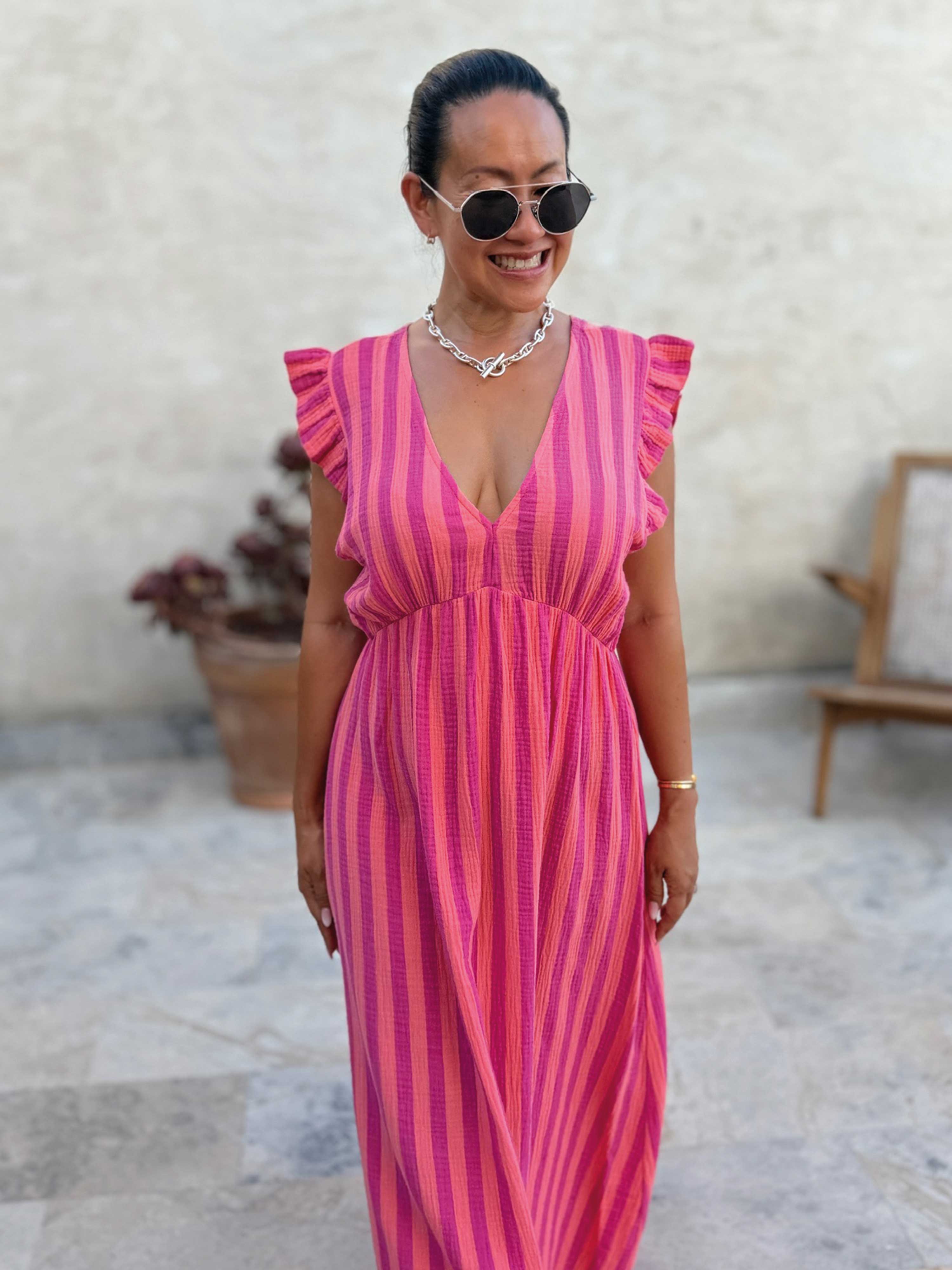 Musselin Kleid Soho - ONESIZE - STRIPES Flamingo Kiss