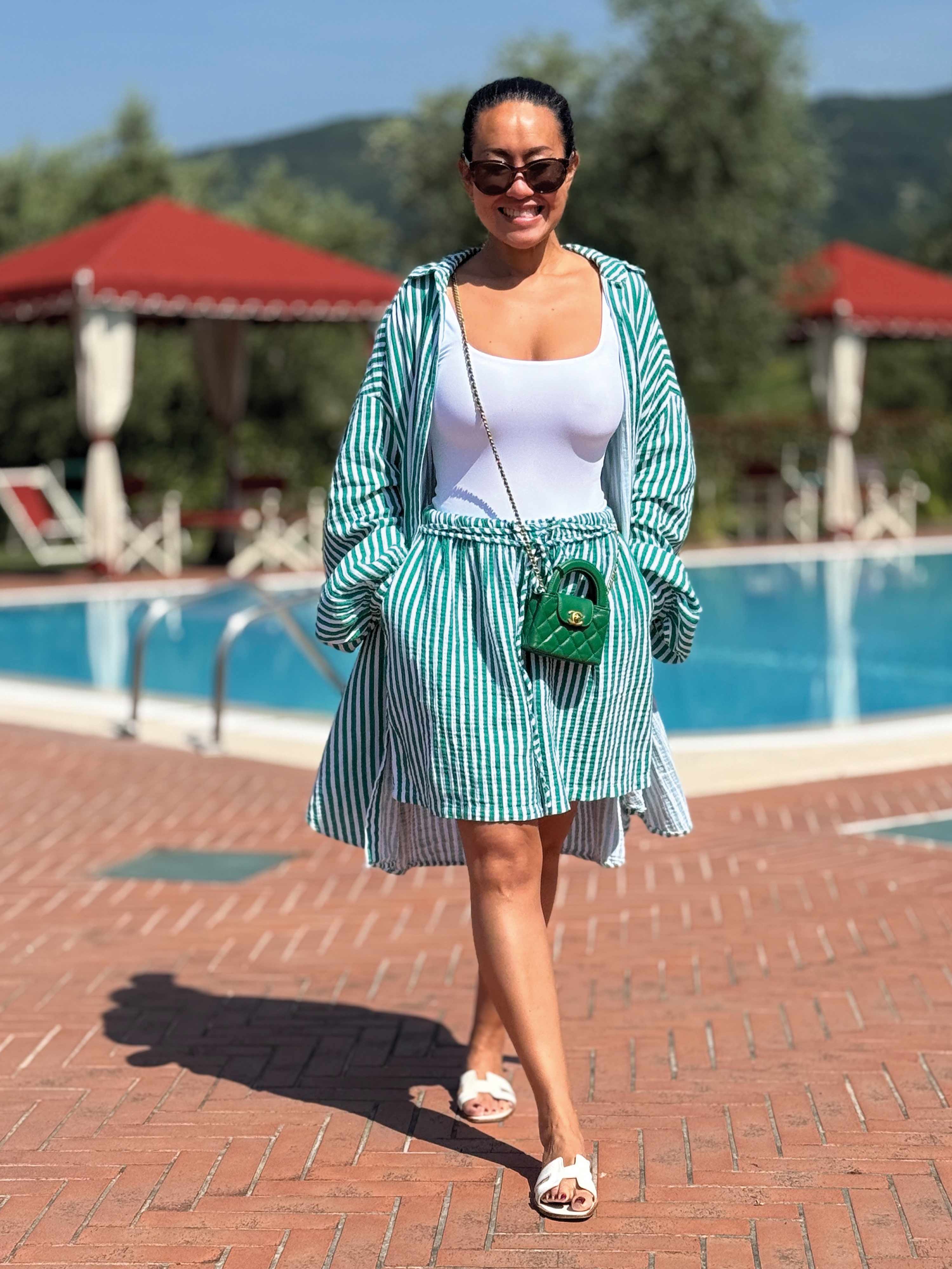Musselin Bermuda Shorts - SUMMER BREEZE - Stripes Grün