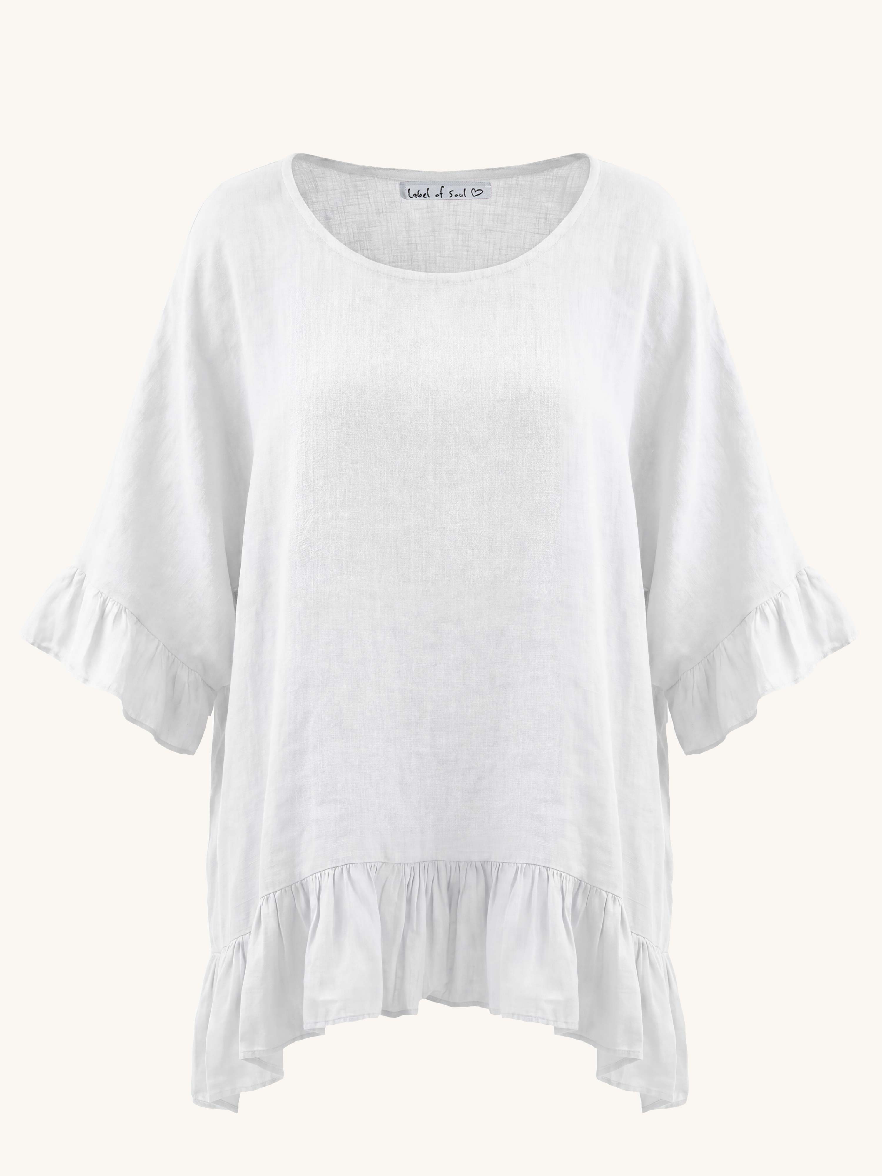 Leinen Oversize Bluse mit Volant - Weiss