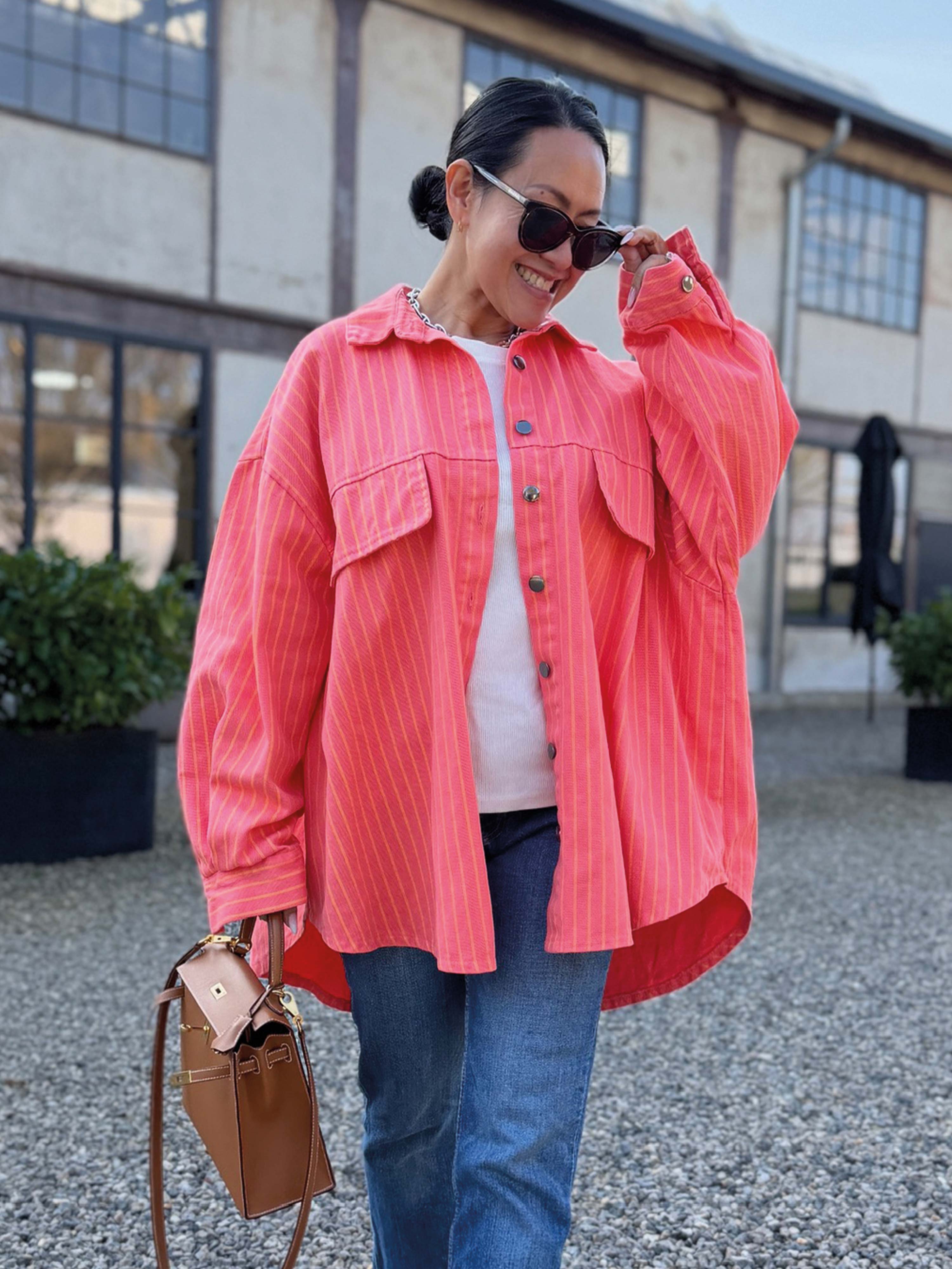 Denim Overshirt Jacke - STRIPES Koralle