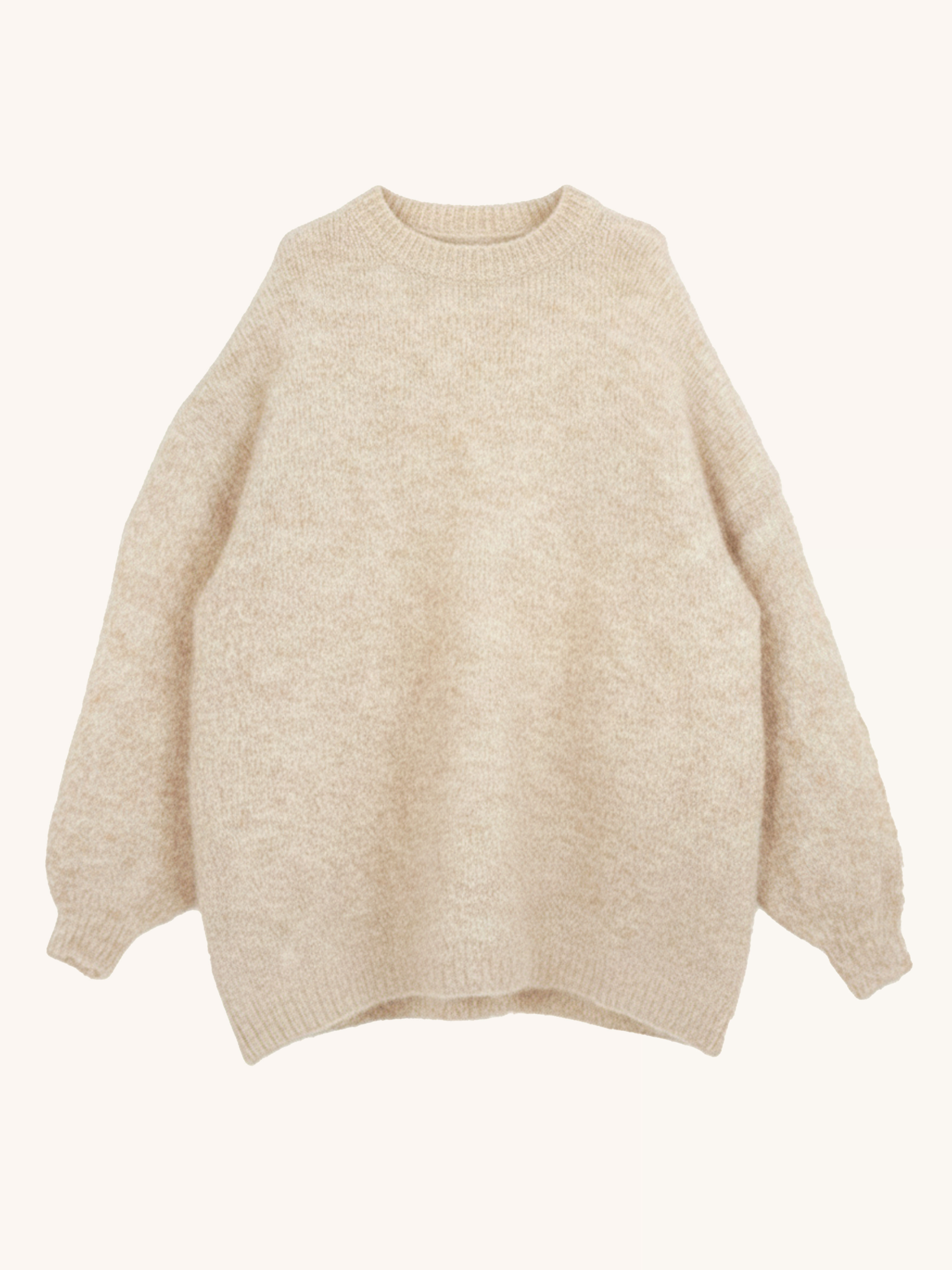 Oversize Rundhals Strickpullover mit Alpakawollanteil - Creme