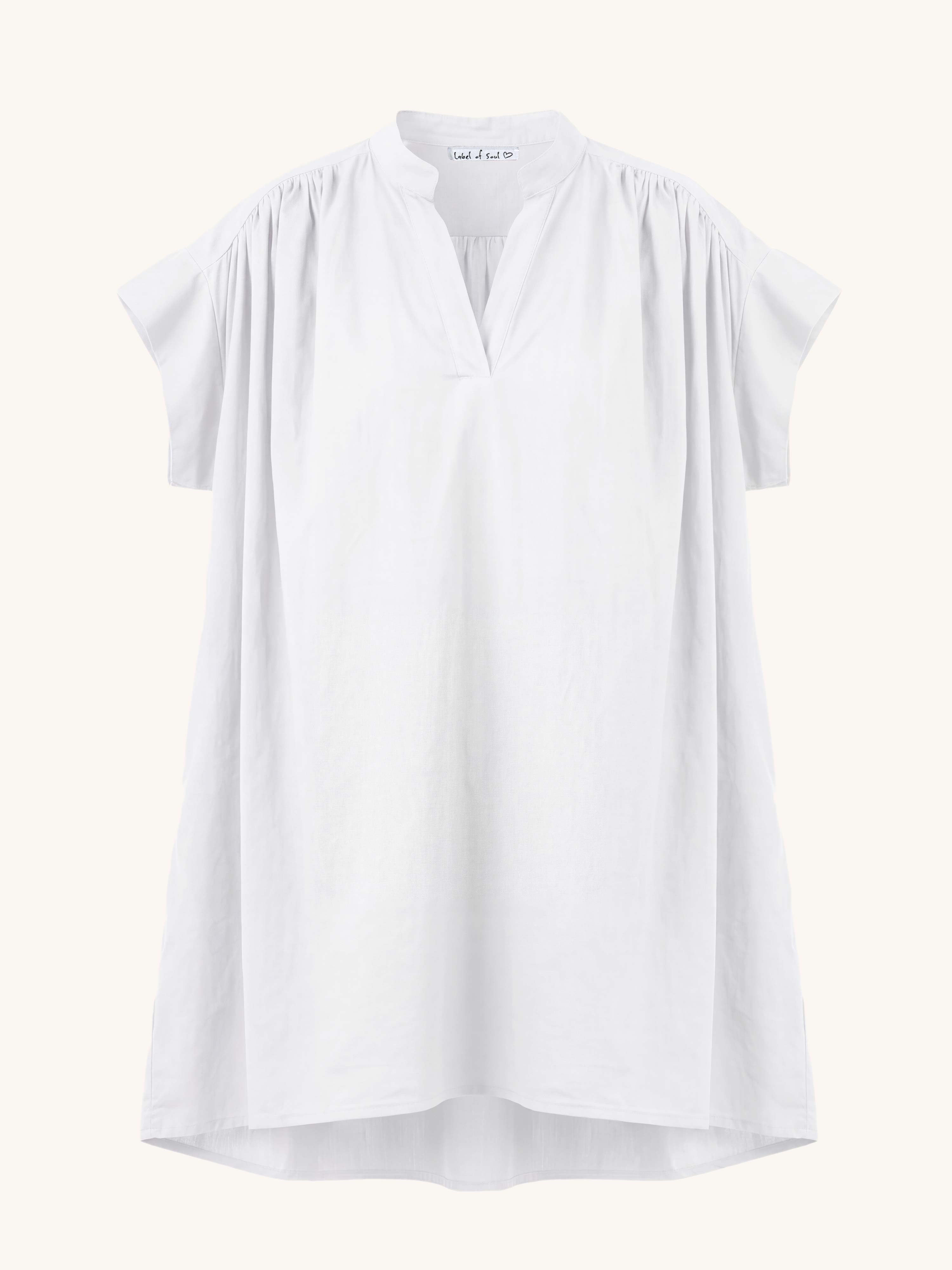 Cotton Vokuhila Oversize Tunika Midi mit Taschen - Weiss