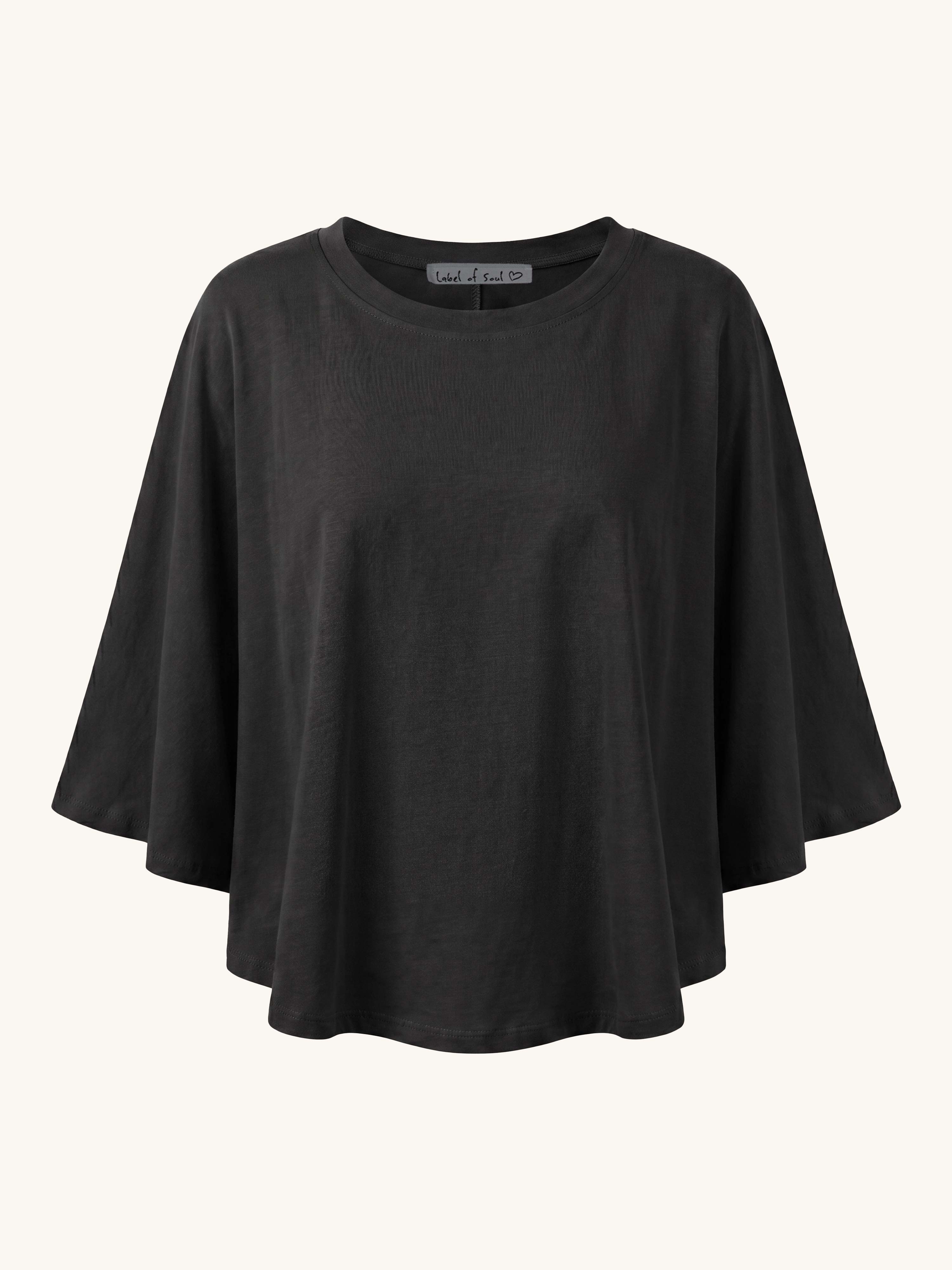 Basic Oversize Kurzarm Poncho Shirt - Schwarz