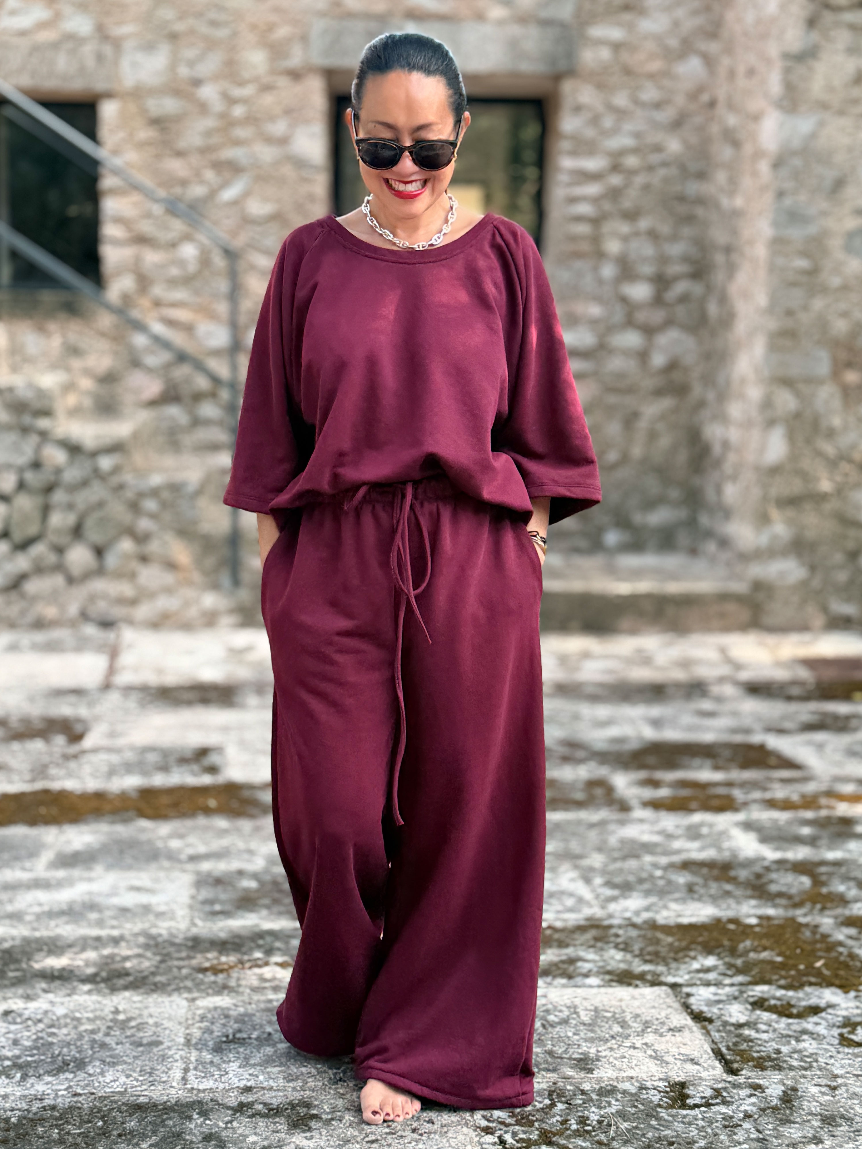 Basic Oversize Palazzo Hose - LOUNGE - CURVY - Burgundi