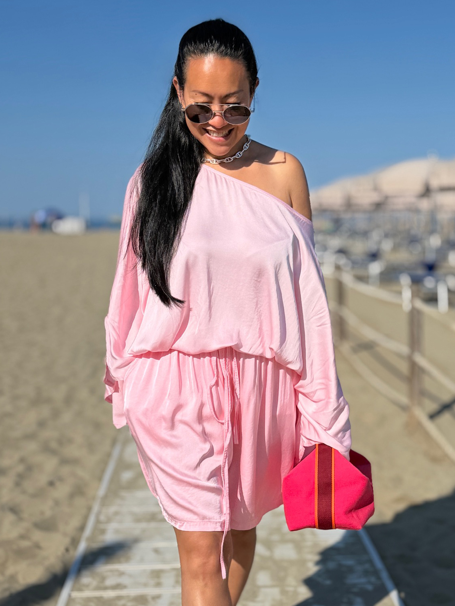 Oversize Viskose Poncho - ELEGANCE - Rosa